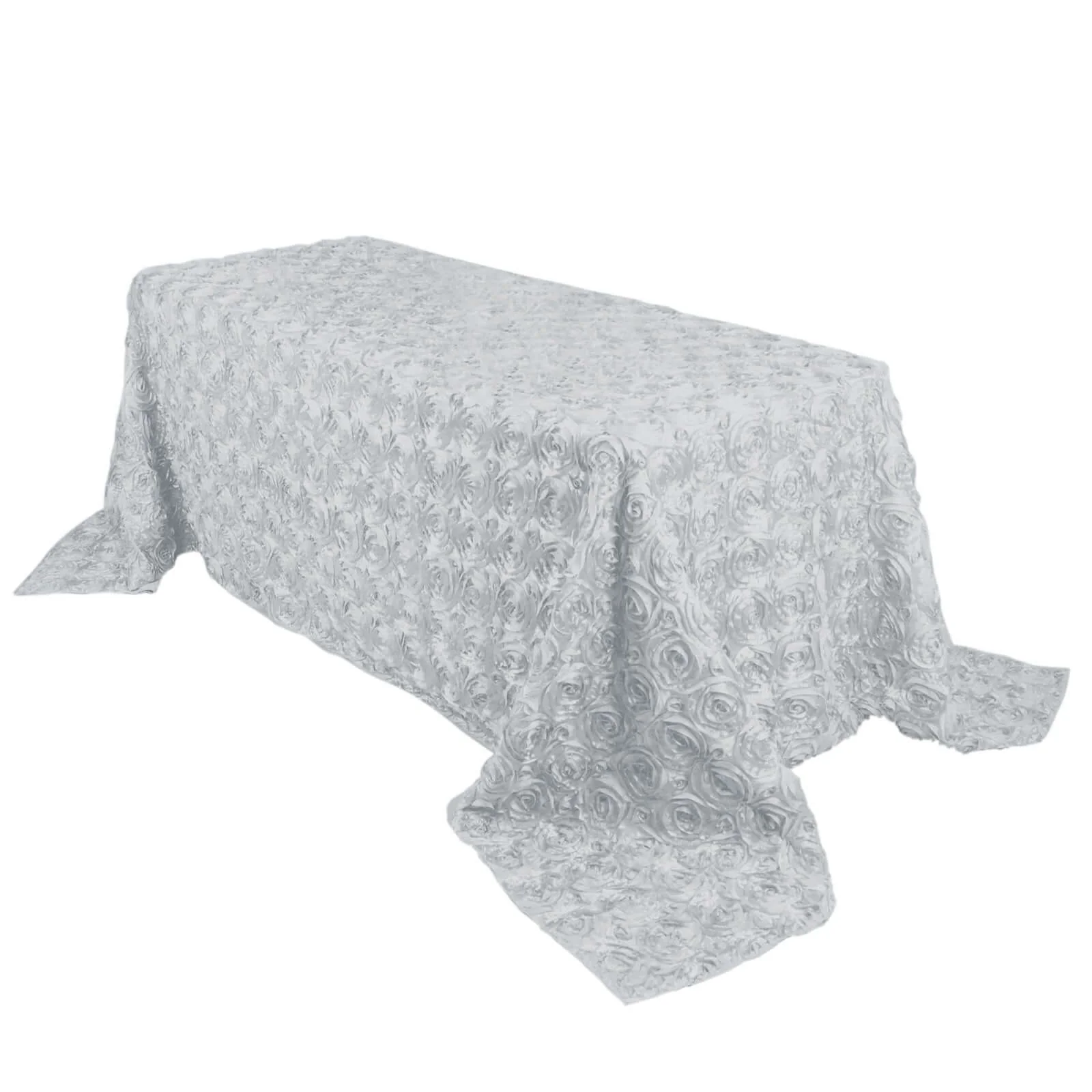 Satin Rectangle Tablecloth 90"x132" White with Grandiose 3D Rosette Design - Seamless Table Cover for Stylish Events - Image 7