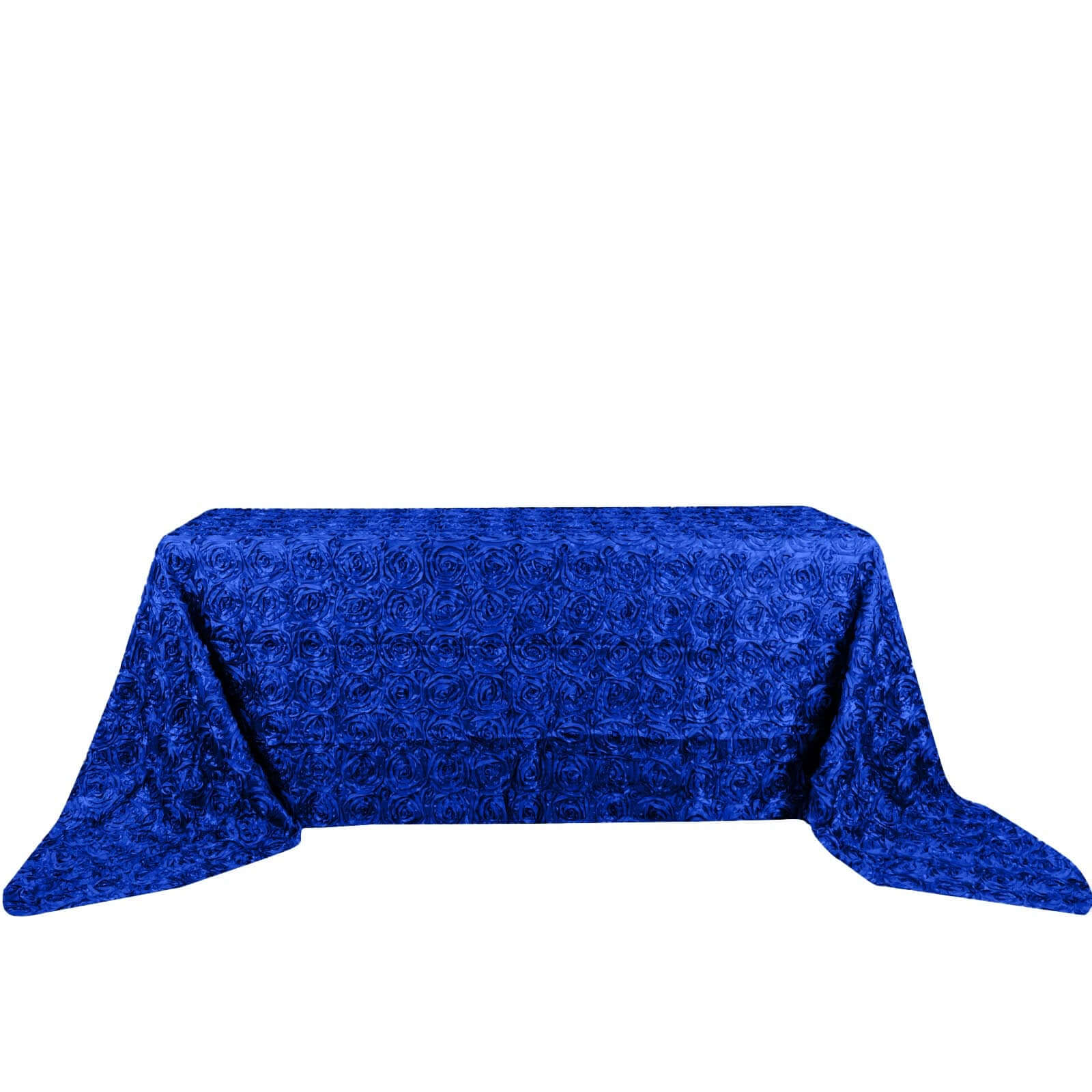 Satin Rectangle Tablecloth 90"x156" Royal Blue with Grandiose 3D Rosette Design - Seamless Table Cover - Image 6
