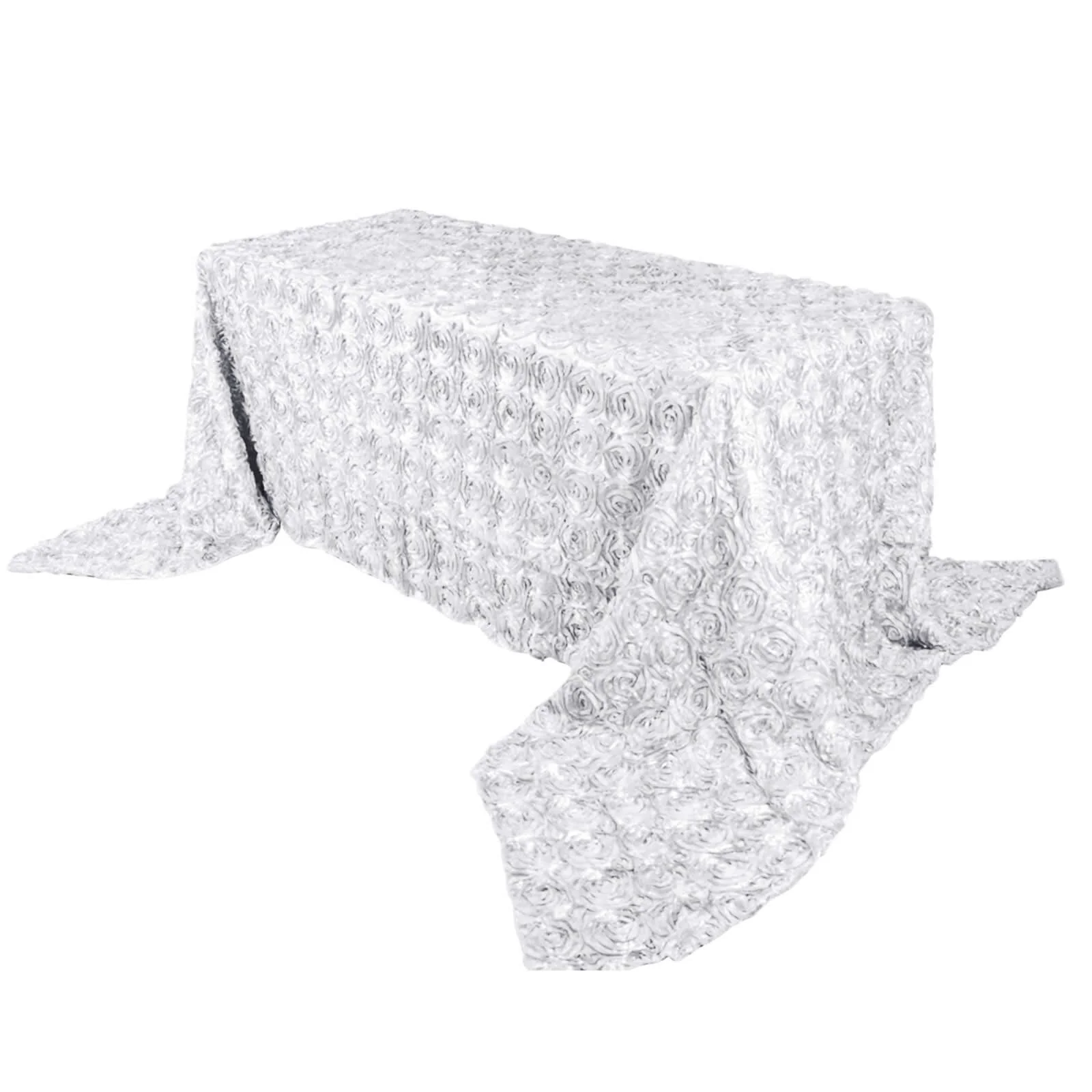 Satin Rectangle Tablecloth 90"x156" White with Grandiose 3D Rosette Design - Seamless Table Cover for Upscale Occasions - Image 6