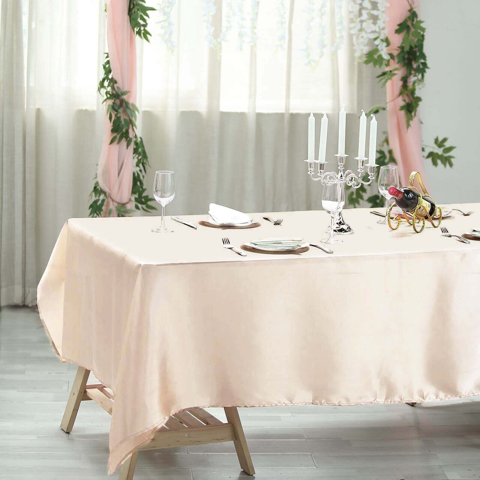 Satin Rectangular Tablecloth 60"x102" Beige - Wrinkle-Resistant & Durable Table Cover - Image 2