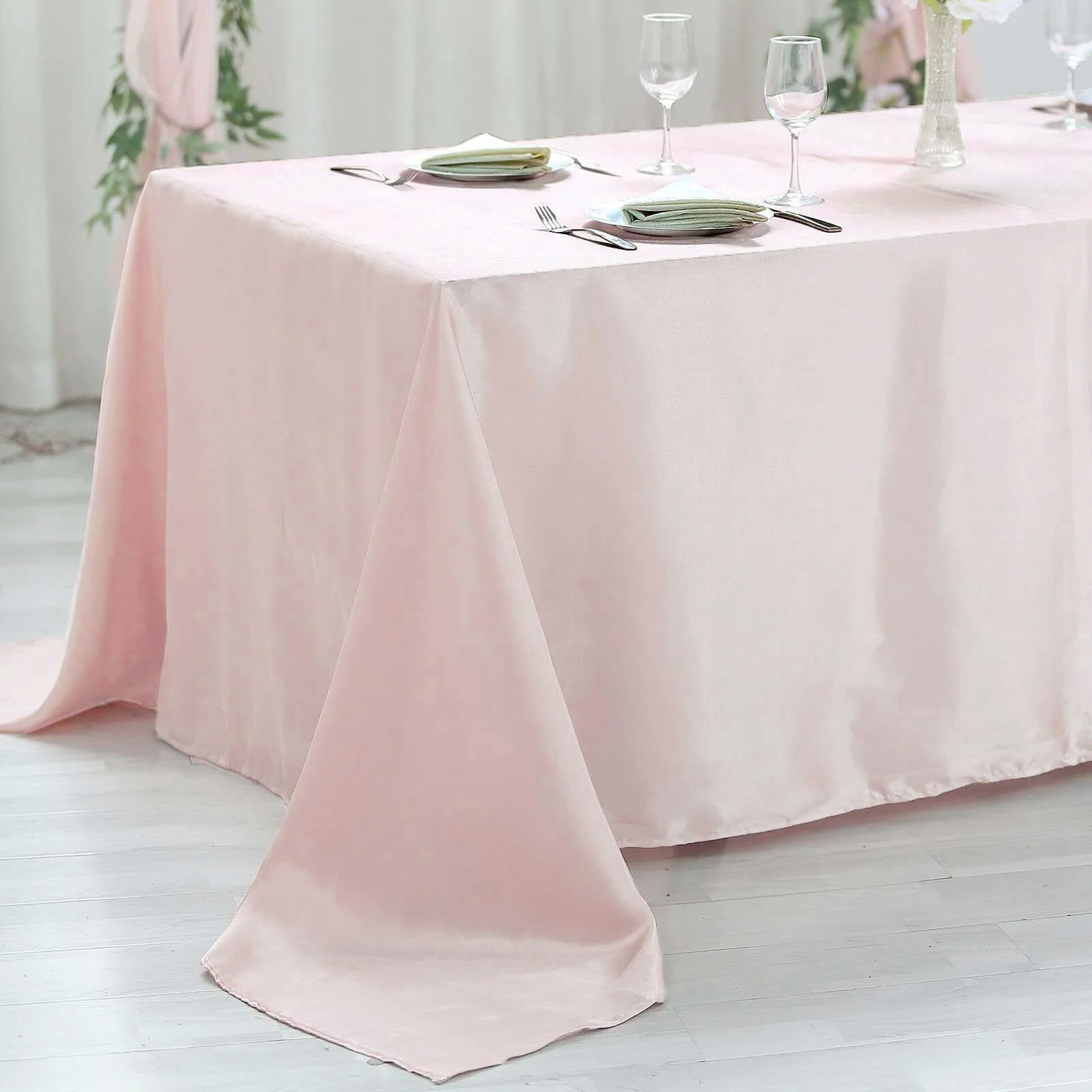 Satin Rectangular Tablecloth 60"x102" Blush - Wrinkle-Resistant & Durable Table Cover - Image 2