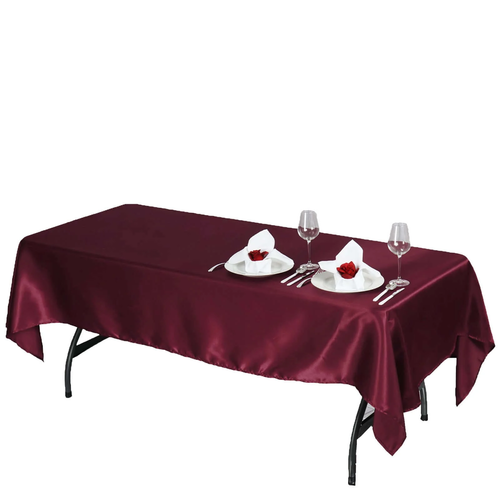 Satin Rectangular Tablecloth 60"x102" Burgundy - Wrinkle-Resistant & Durable Table Cover - Image 6