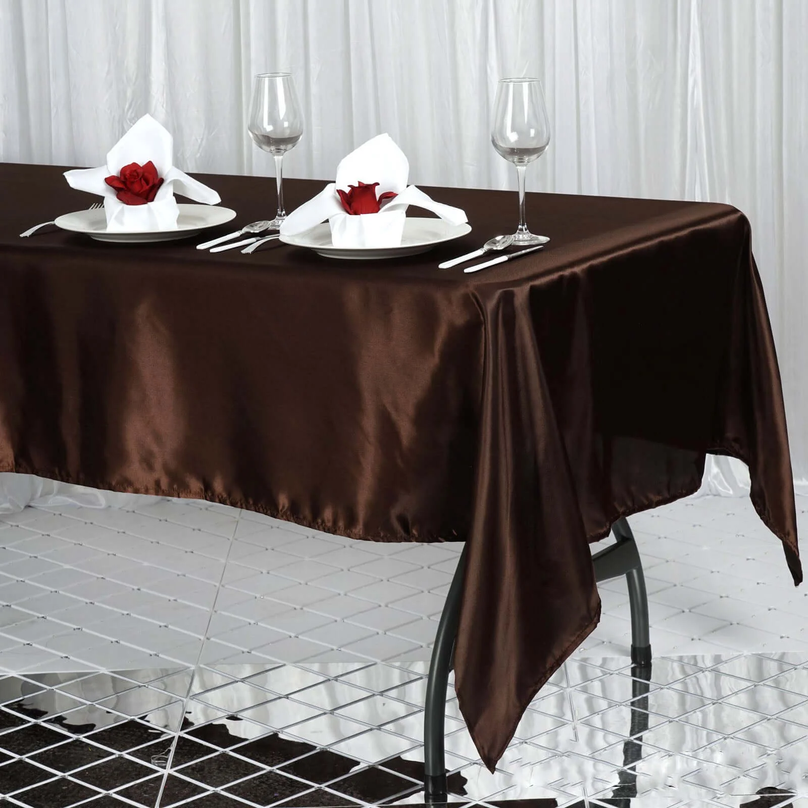 Satin Rectangular Tablecloth 60"x102" Chocolate - Wrinkle-Resistant & Durable Table Cover - Image 2