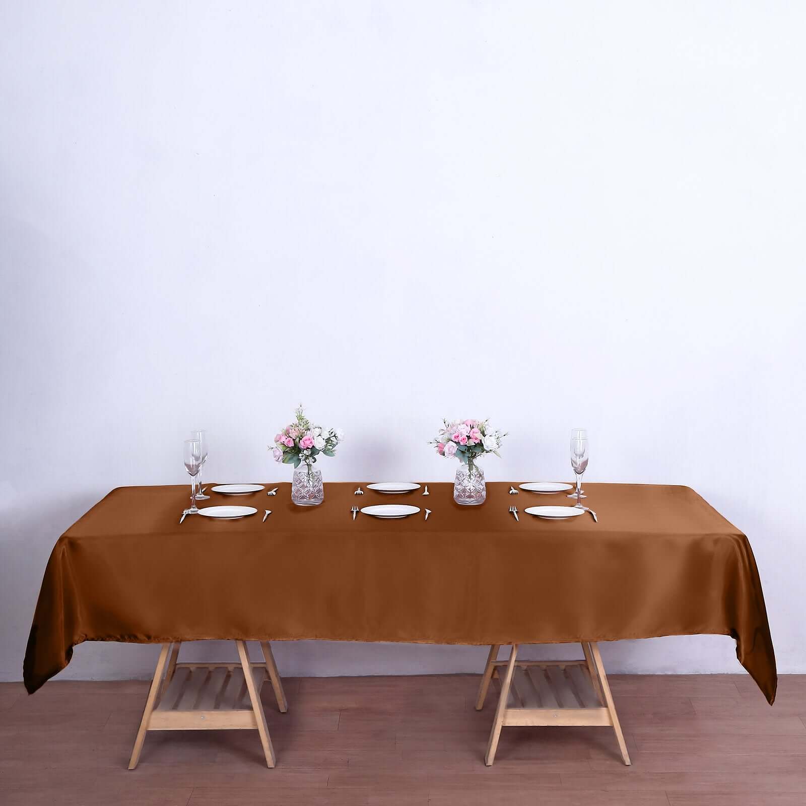 Satin Rectangular Tablecloth 60"x102" Cinnamon Brown - Wrinkle-Resistant & Durable Table Cover - Image 6