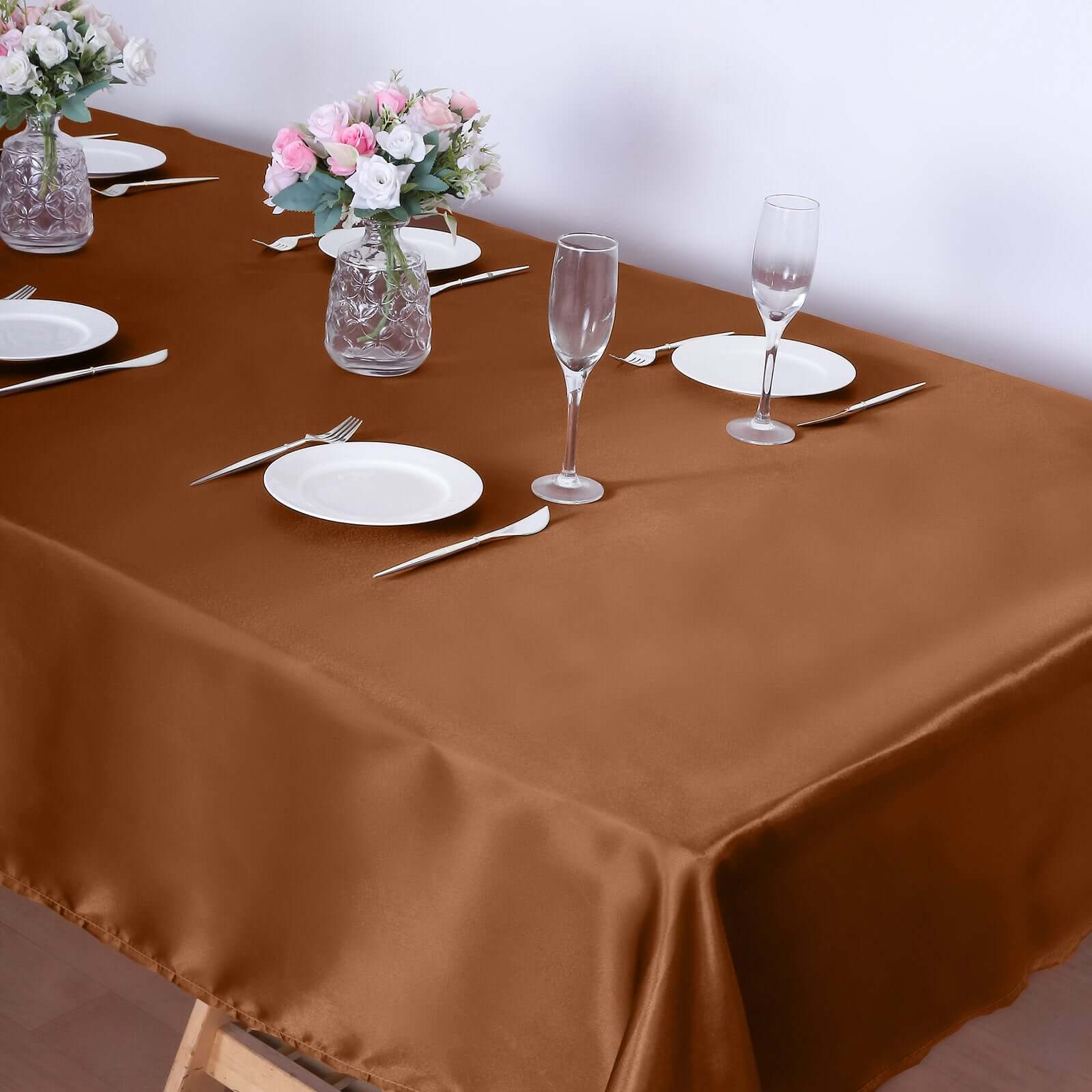 Satin Rectangular Tablecloth 60"x102" Cinnamon Brown - Wrinkle-Resistant & Durable Table Cover - Image 8