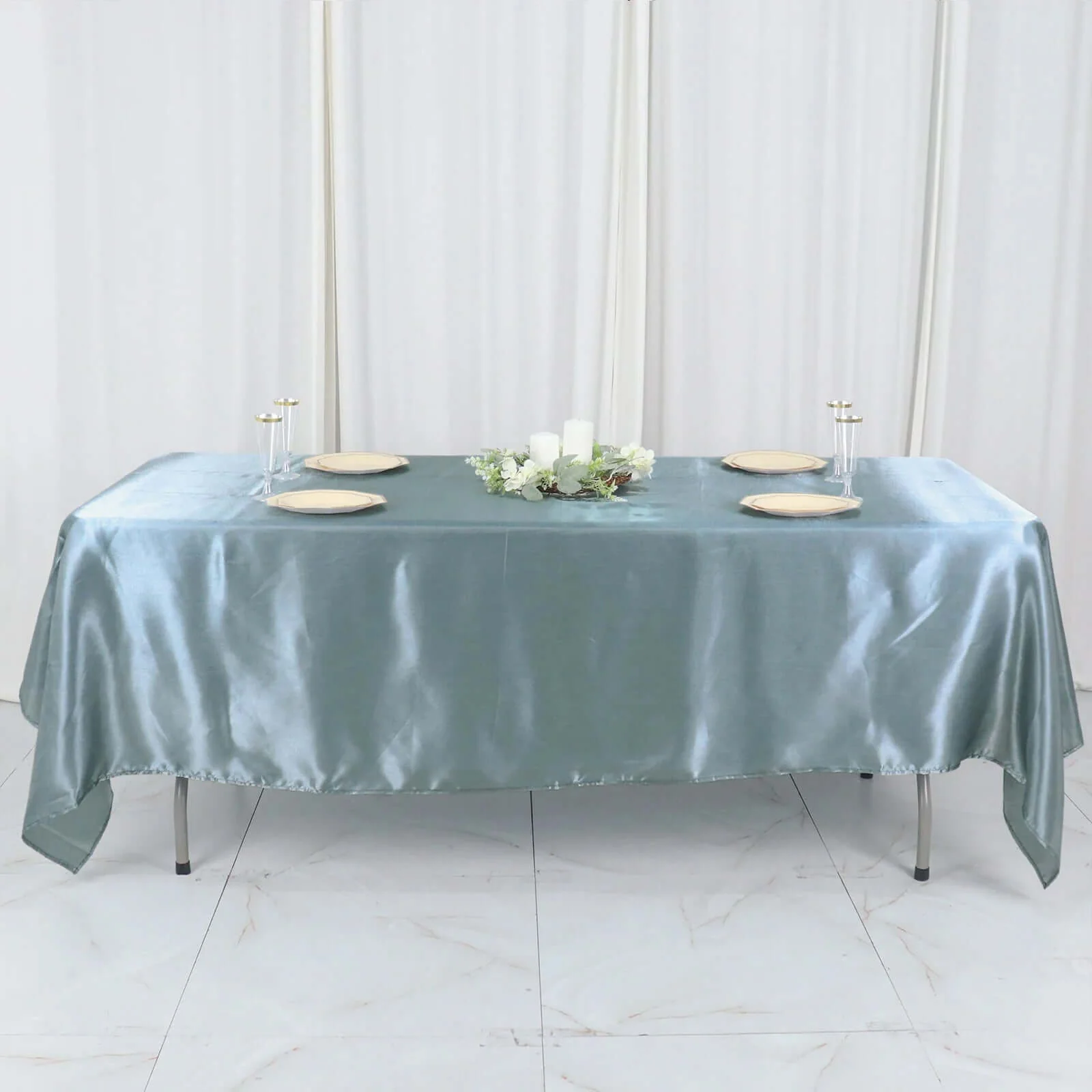 Satin Rectangular Tablecloth 60"x102" Dusty Blue - Wrinkle-Resistant & Durable Table Cover - Image 7