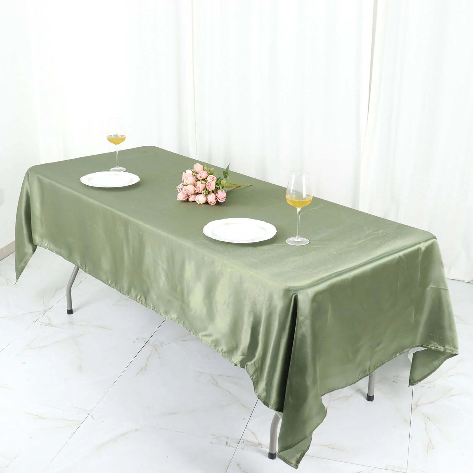 Satin Rectangular Tablecloth 60"x102" Dusty Sage Green - Wrinkle-Resistant & Durable Table Cover - Image 3