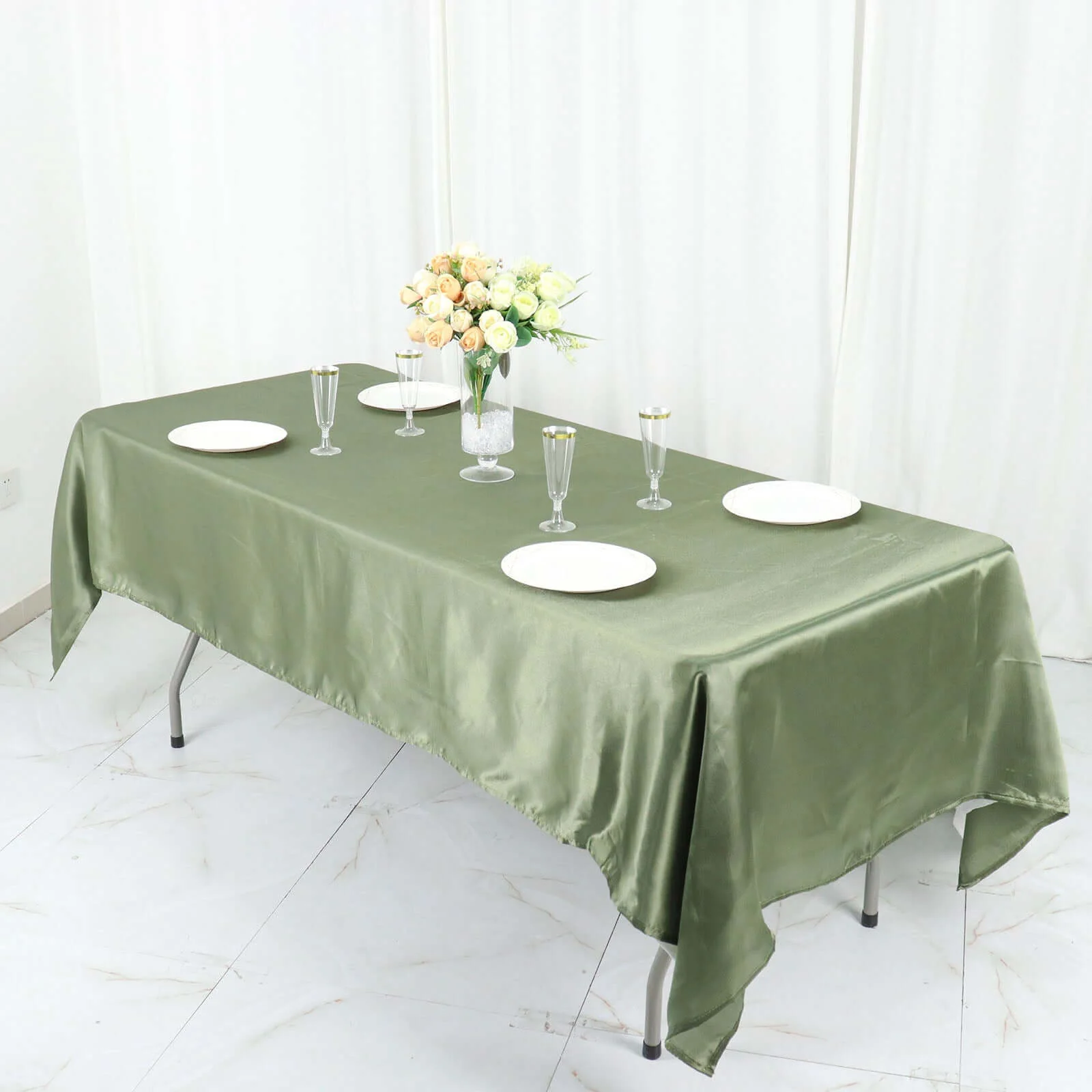 Satin Rectangular Tablecloth 60"x102" Dusty Sage Green - Wrinkle-Resistant & Durable Table Cover - Image 7