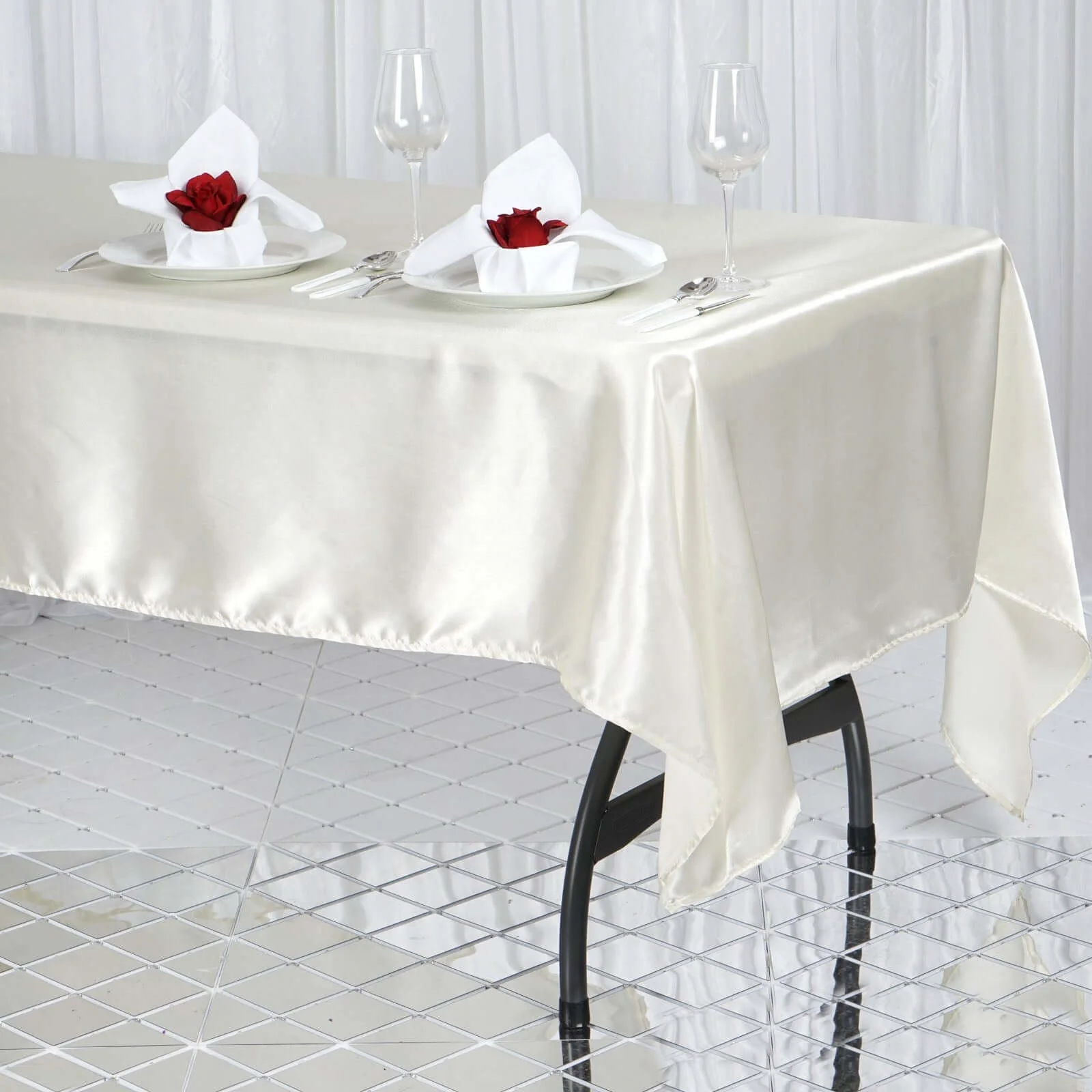 Satin Rectangular Tablecloth 60"x102" Ivory - Wrinkle-Resistant & Durable Table Cover - Image 2