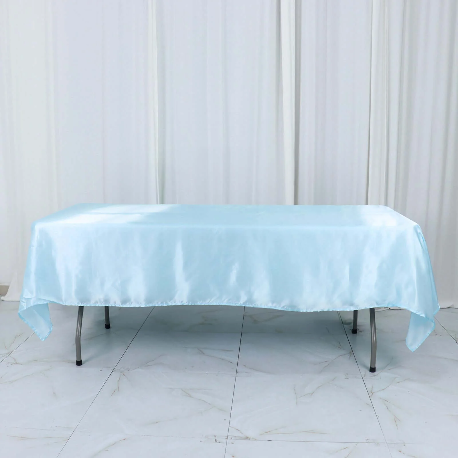 Satin Rectangular Tablecloth 60"x102" Light Blue - Wrinkle-Resistant & Durable Table Cover