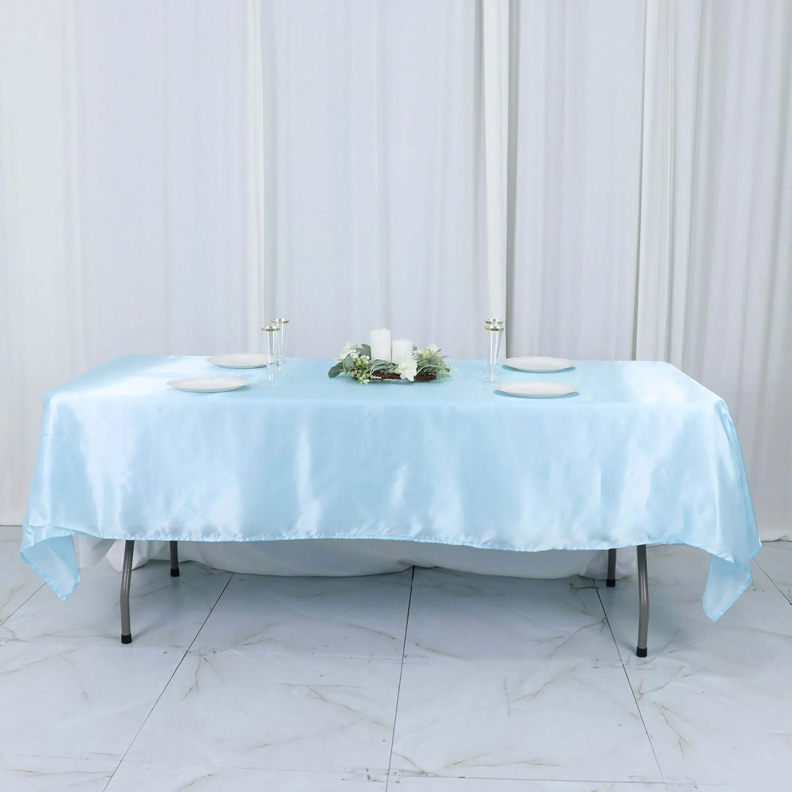 Satin Rectangular Tablecloth 60"x102" Light Blue - Wrinkle-Resistant & Durable Table Cover - Image 6