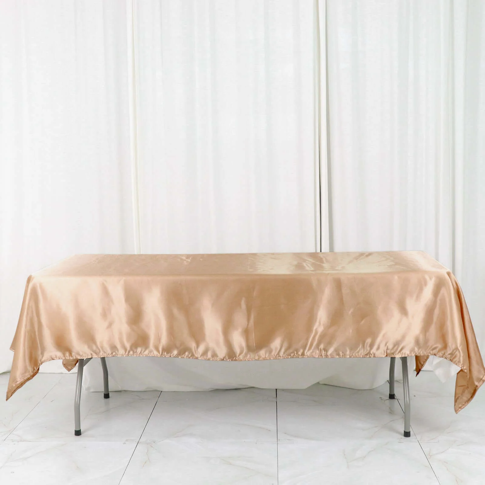 Satin Rectangular Tablecloth 60"x102" Nude - Wrinkle-Resistant & Durable Table Cover - Image 3