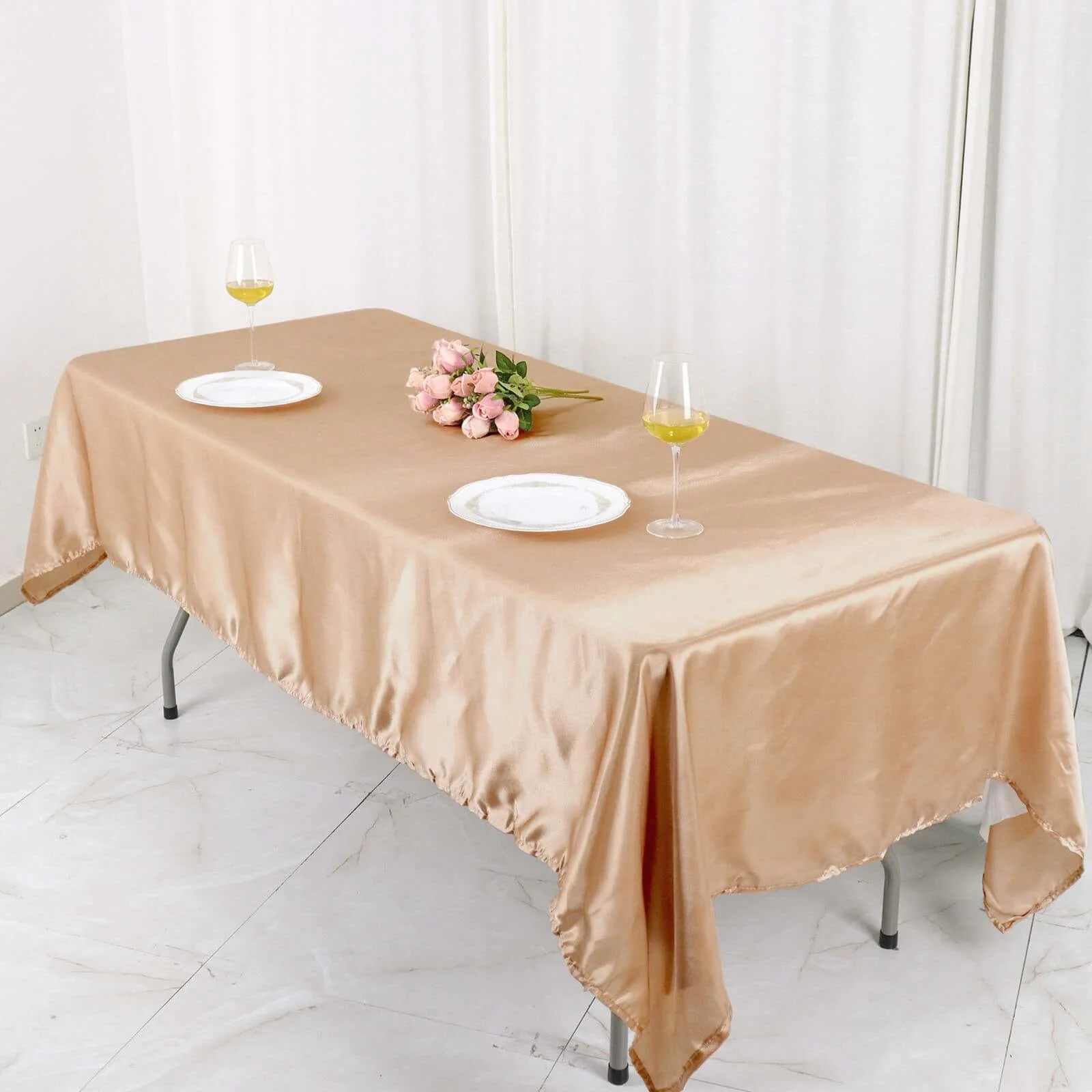 Satin Rectangular Tablecloth 60"x102" Nude - Wrinkle-Resistant & Durable Table Cover - Image 7