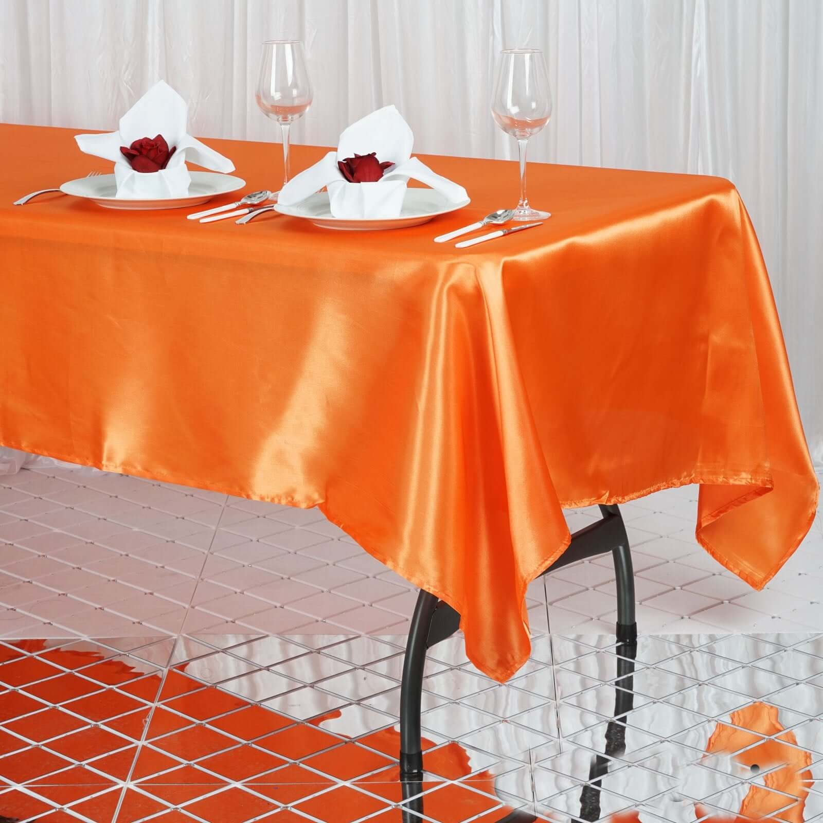 Satin Rectangular Tablecloth 60"x102" Orange - Wrinkle-Resistant & Durable Table Cover - Image 2