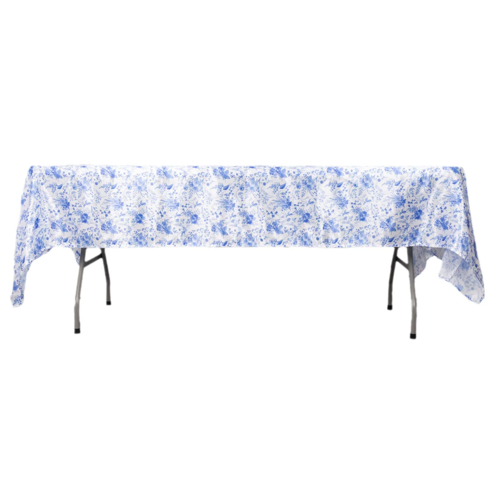 Satin Rectangular Tablecloth 60"x102" White/Blue French Toile Design - Reusable, Polished & Wrinkle-Resistant Table Cover - Image 7