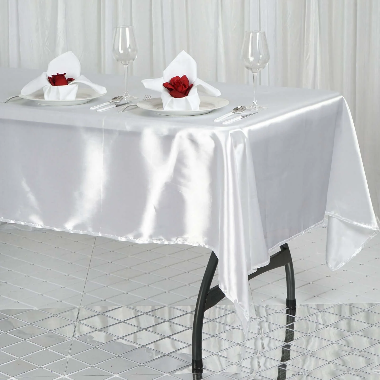 Satin Rectangular Tablecloth 60"x102" White - Wrinkle-Resistant and Durable Table Cover for Exquisite Weddings & Events - Image 2