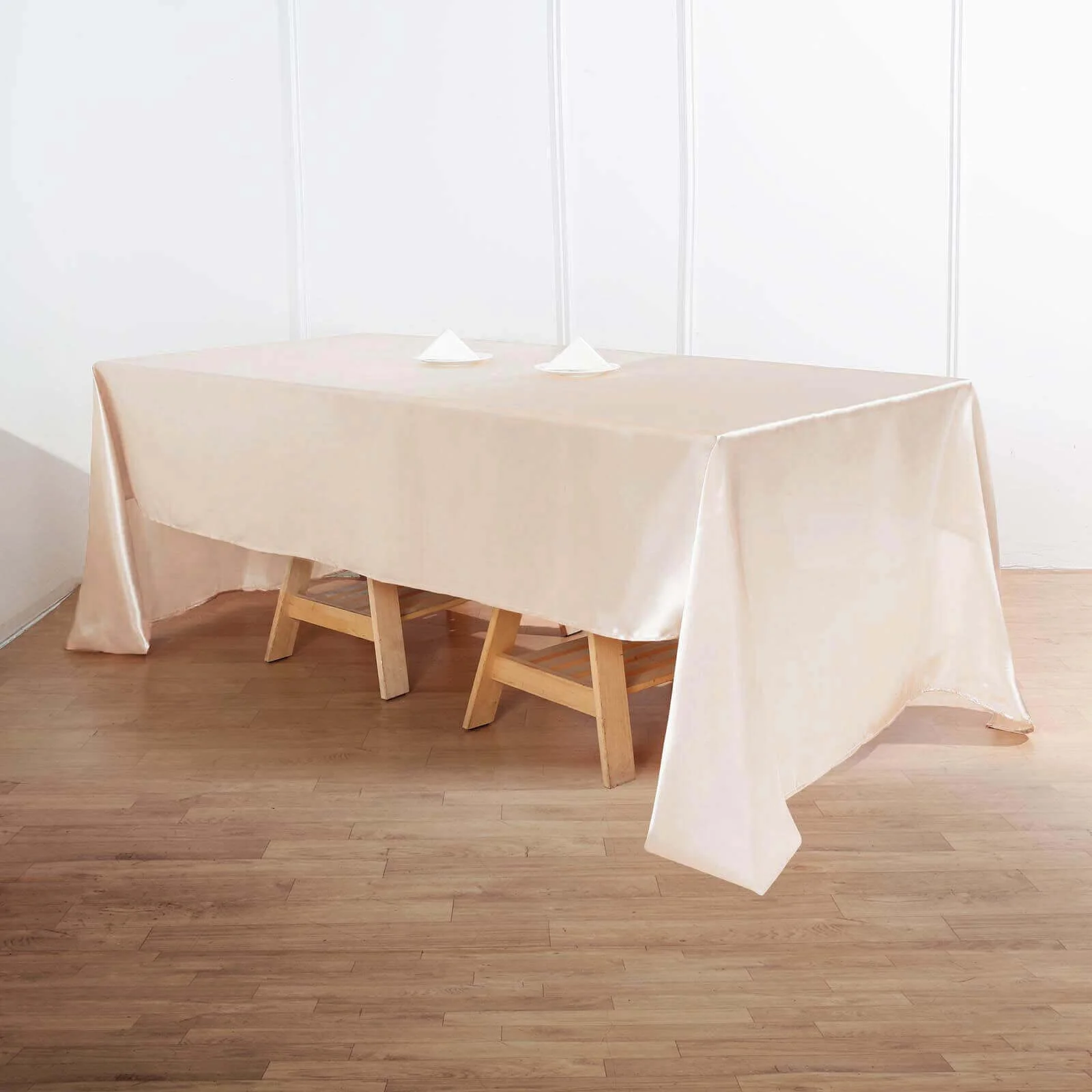 Satin Rectangular Tablecloth 60"x126" Beige - Wrinkle-Resistant & Durable Table Cover - Image 2