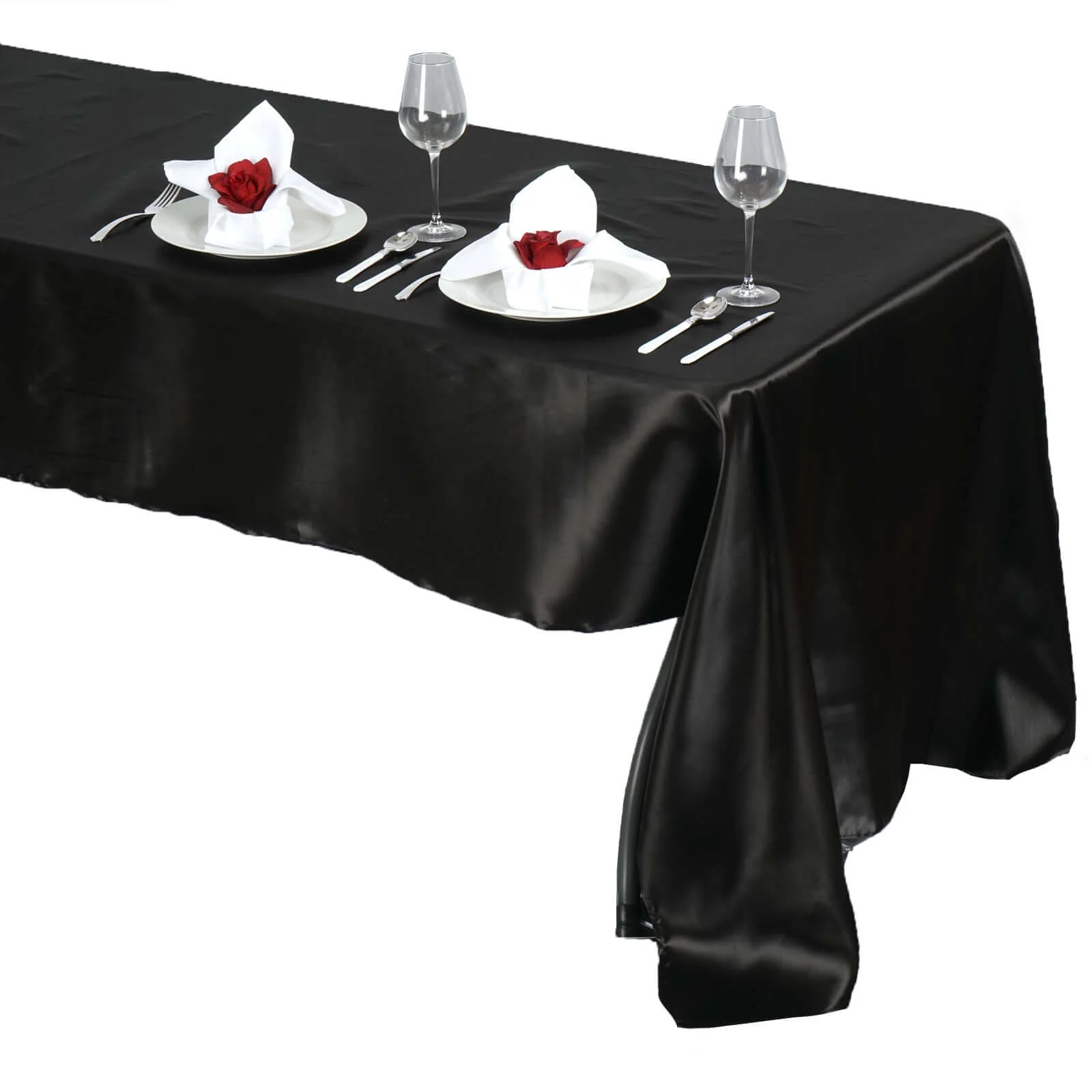 Satin Rectangular Tablecloth 60"x126" Black - Wrinkle-Resistant and Durable Table Cover for Chic Weddings & Events - Image 5
