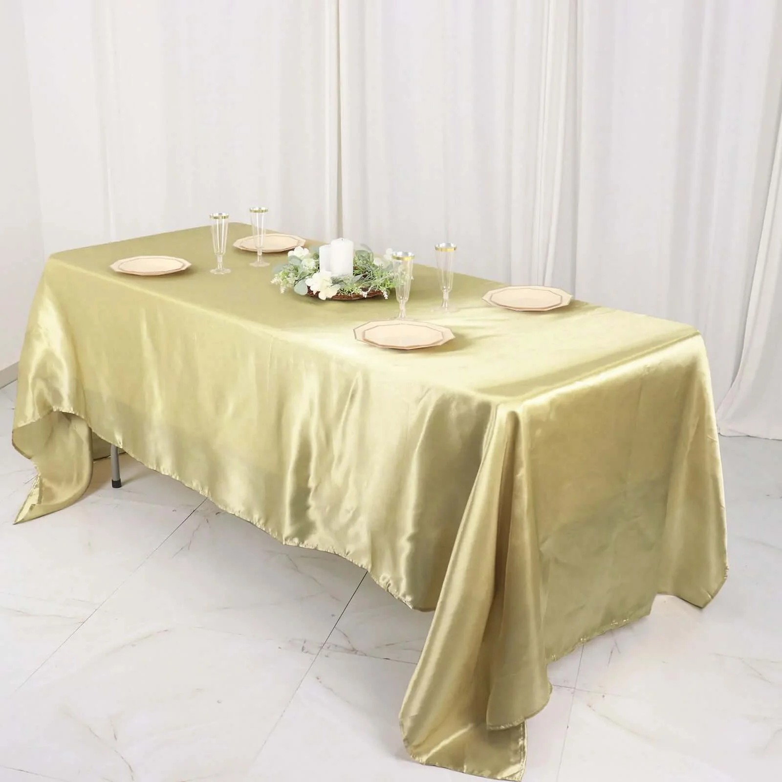Satin Rectangular Tablecloth 60"x126" Champagne - Wrinkle-Resistant & Durable Table Cover - Image 2
