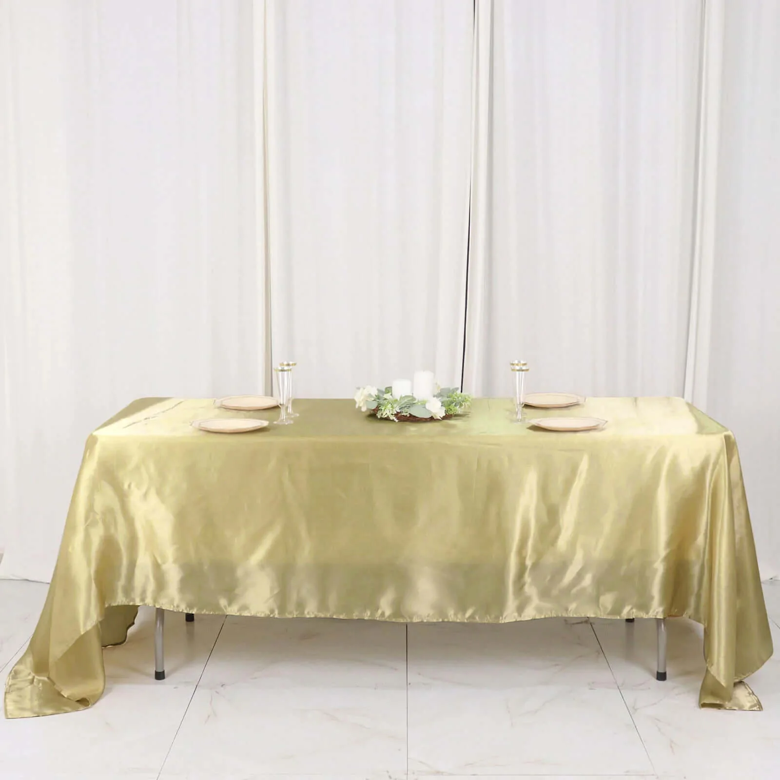 Satin Rectangular Tablecloth 60"x126" Champagne - Wrinkle-Resistant & Durable Table Cover - Image 3