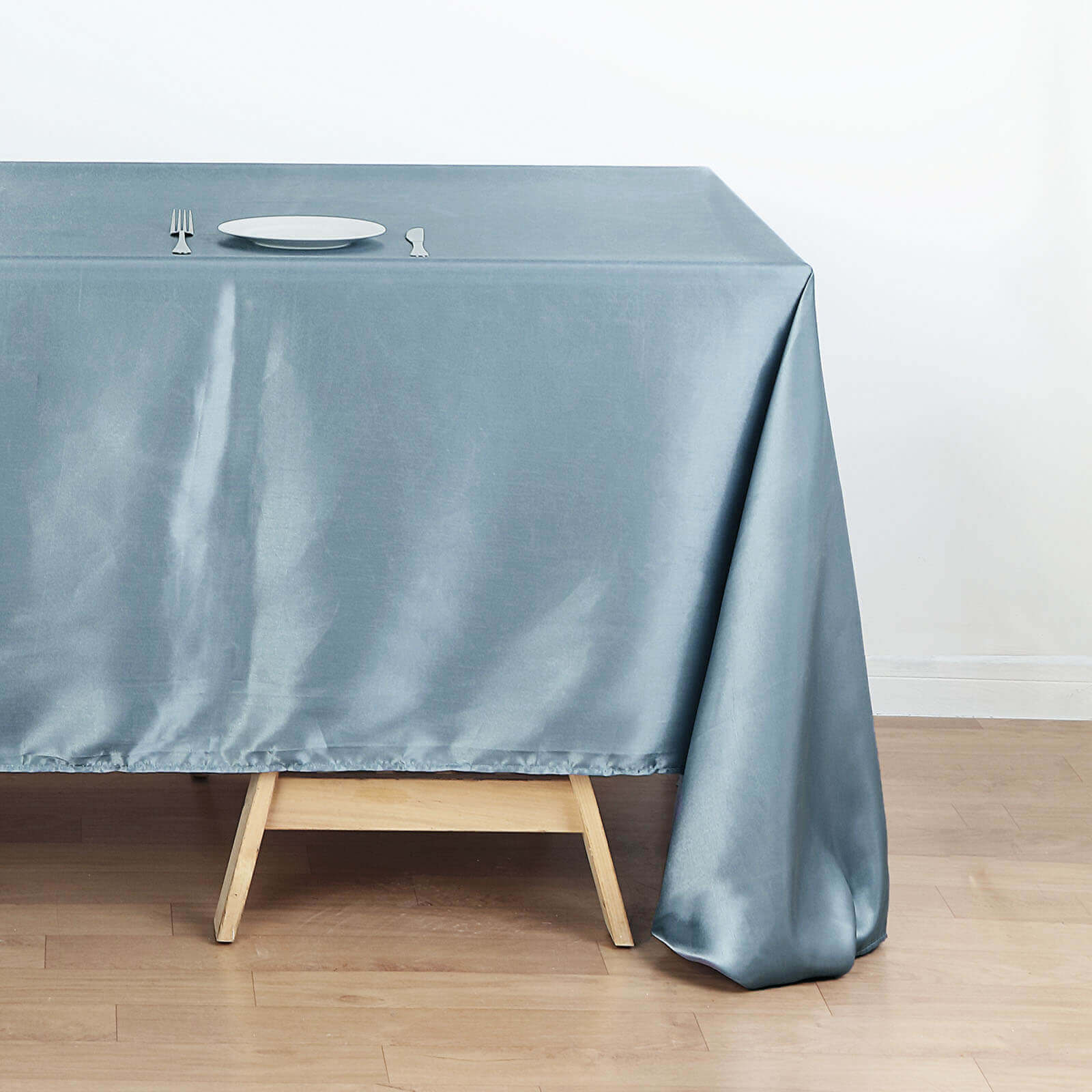 Satin Rectangular Tablecloth 60"x126" Dusty Blue - Wrinkle-Resistant & Durable Table Cover - Image 2