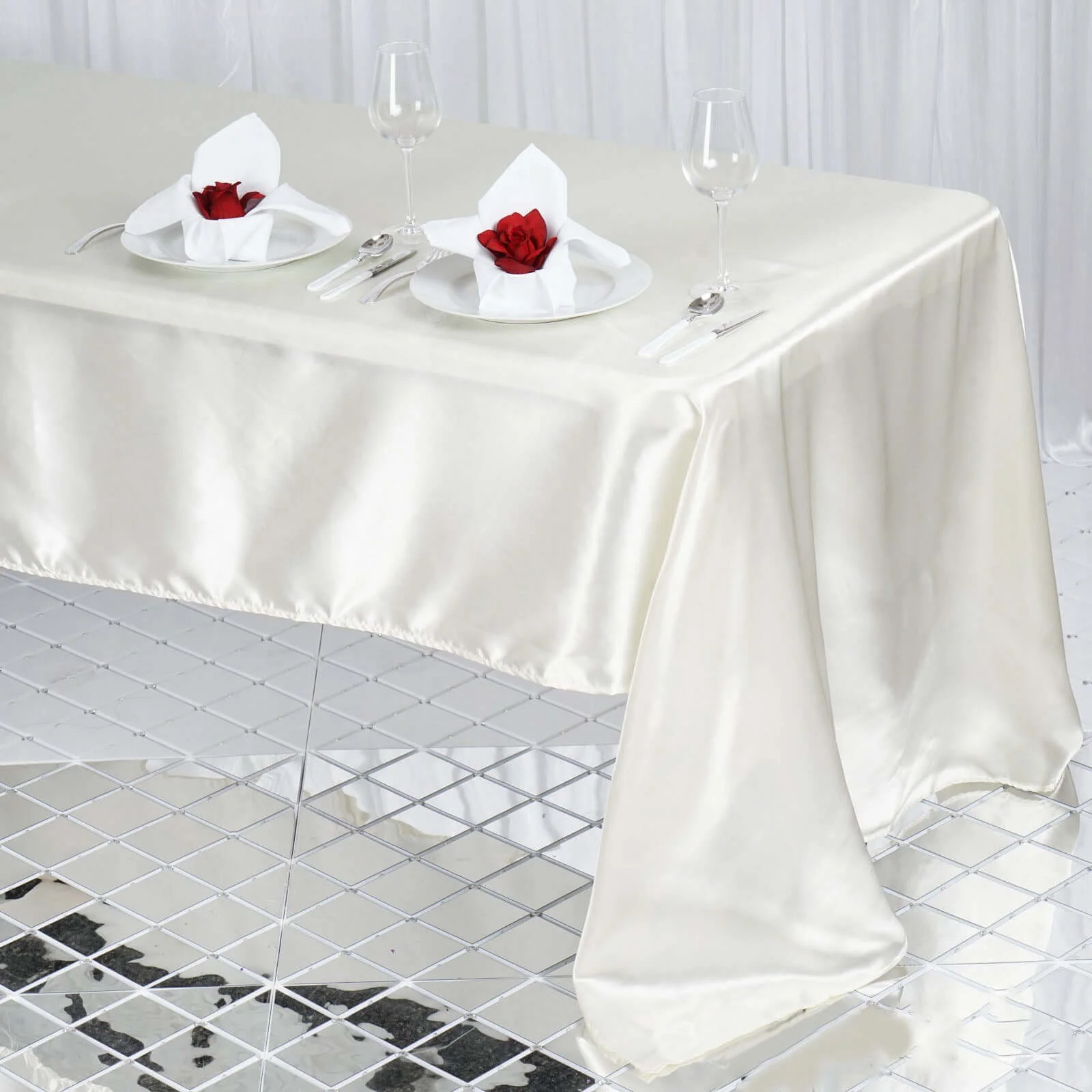 Satin Rectangular Tablecloth 60"x126" Ivory - Wrinkle-Resistant & Durable Table Cover - Image 2