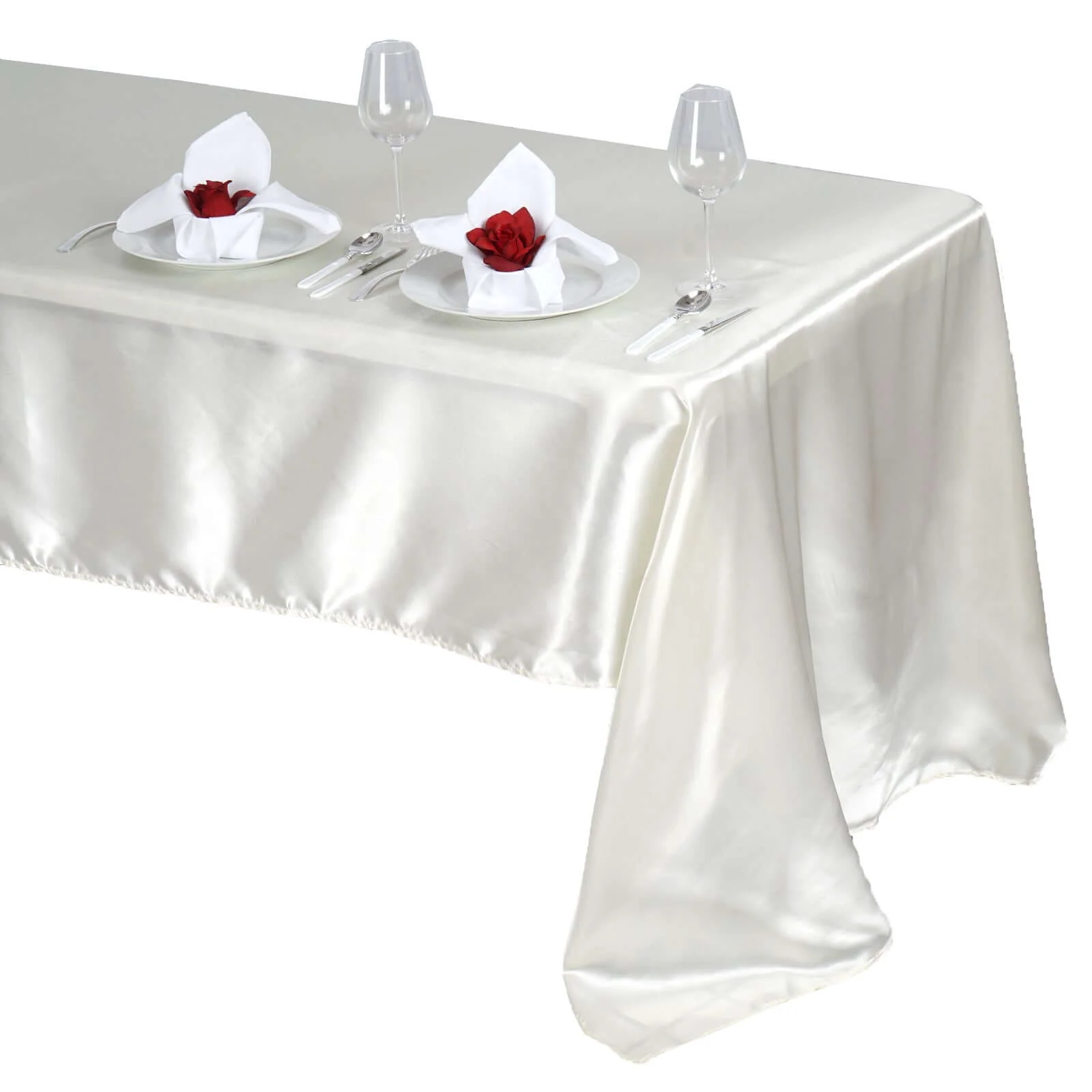 Satin Rectangular Tablecloth 60"x126" Ivory - Wrinkle-Resistant & Durable Table Cover - Image 7