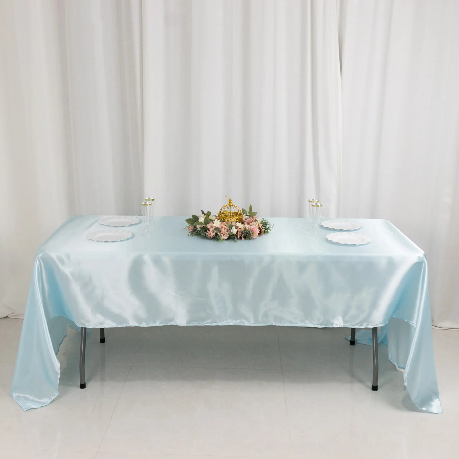 Satin Rectangular Tablecloth 60"x126" Light Blue - Wrinkle-Resistant & Durable Table Cover - Image 6
