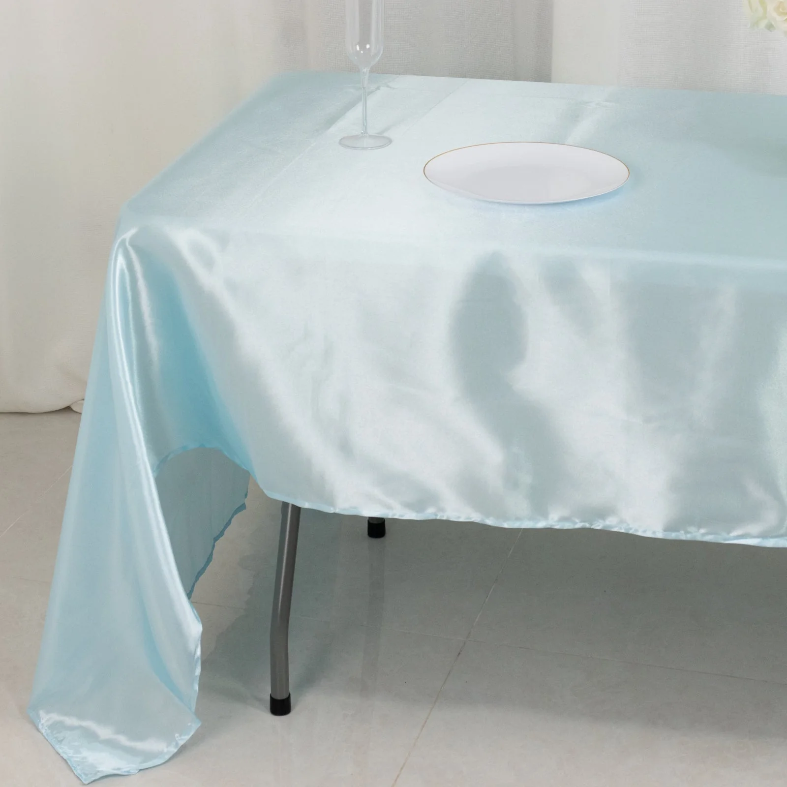 Satin Rectangular Tablecloth 60"x126" Light Blue - Wrinkle-Resistant & Durable Table Cover - Image 7