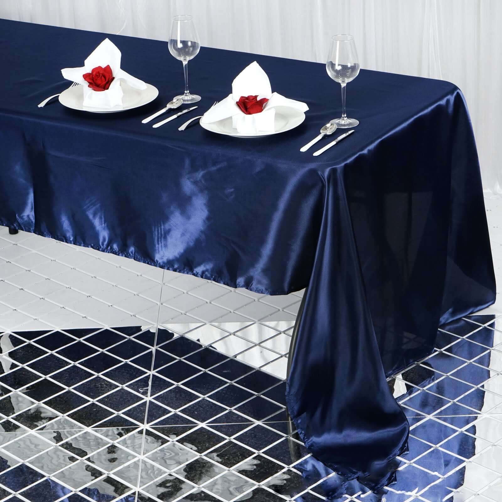 Satin Rectangular Tablecloth 60"x126" Navy Blue - Wrinkle-Resistant & Durable Table Cover - Image 2
