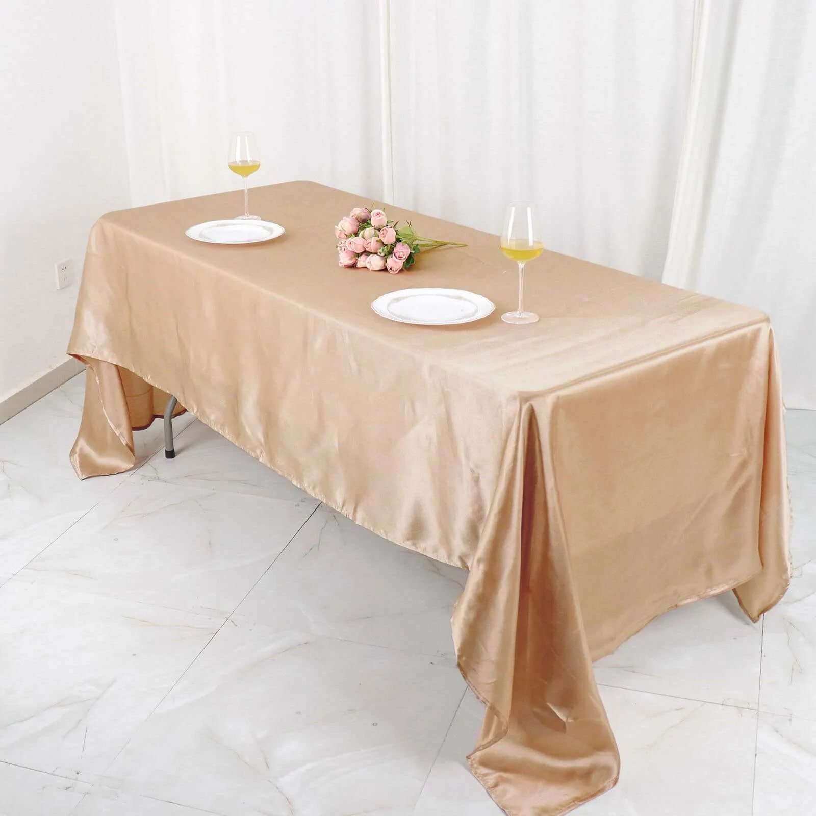 Satin Rectangular Tablecloth 60"x126" Nude - Wrinkle-Resistant & Durable Table Cover - Image 3