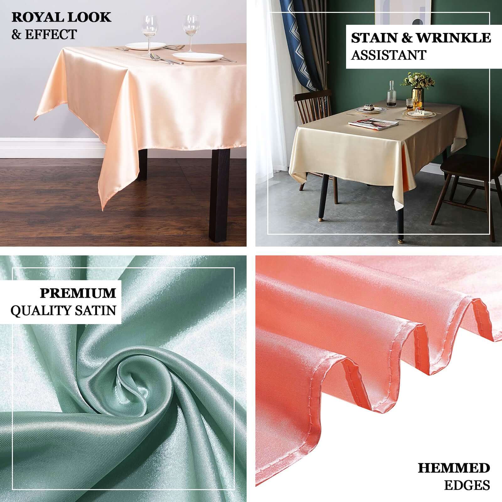 Satin Rectangular Tablecloth 60"x126" Nude - Wrinkle-Resistant & Durable Table Cover - Image 4
