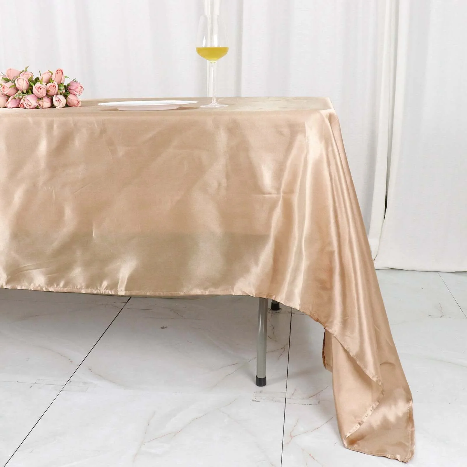 Satin Rectangular Tablecloth 60"x126" Nude - Wrinkle-Resistant & Durable Table Cover - Image 8