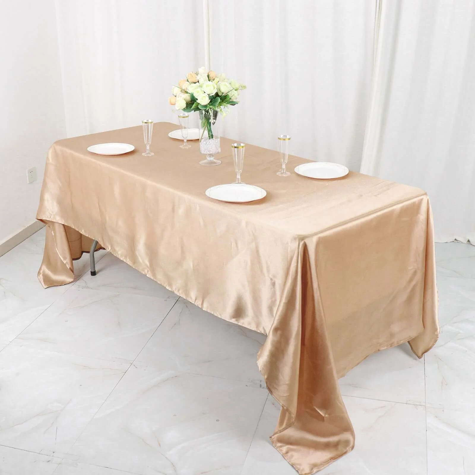 Satin Rectangular Tablecloth 60"x126" Nude - Wrinkle-Resistant & Durable Table Cover - Image 9