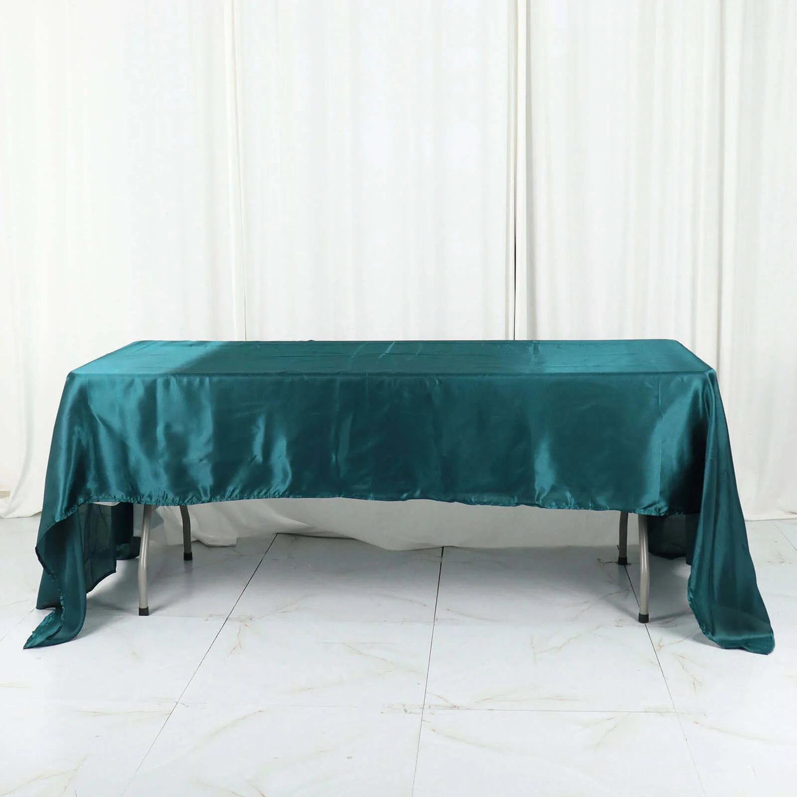 Satin Rectangular Tablecloth 60"x126" Peacock Teal - Wrinkle-Resistant & Durable Table Cover - Image 7