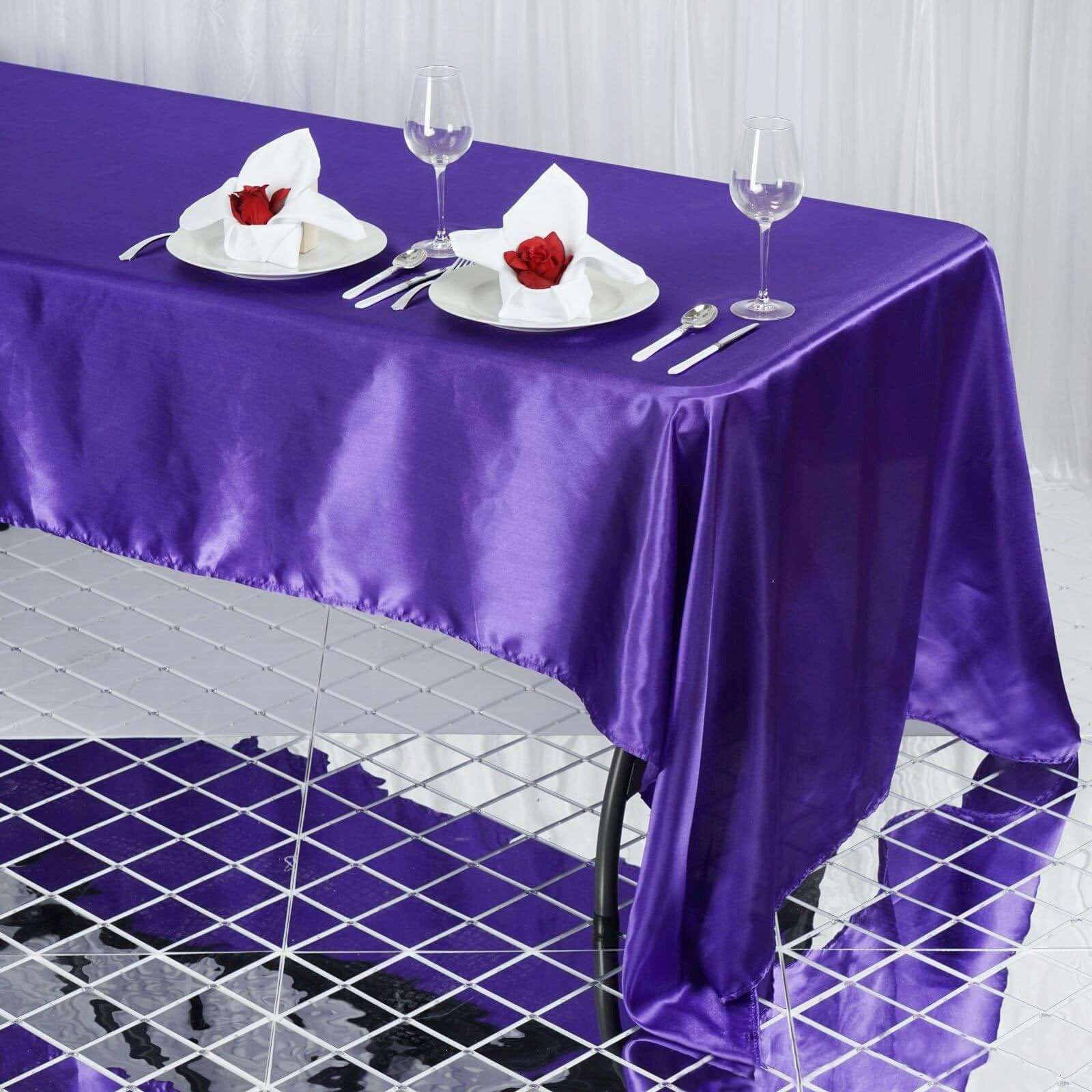 Satin Rectangular Tablecloth 60"x126" Purple - Wrinkle-Resistant & Durable Table Cover - Image 2