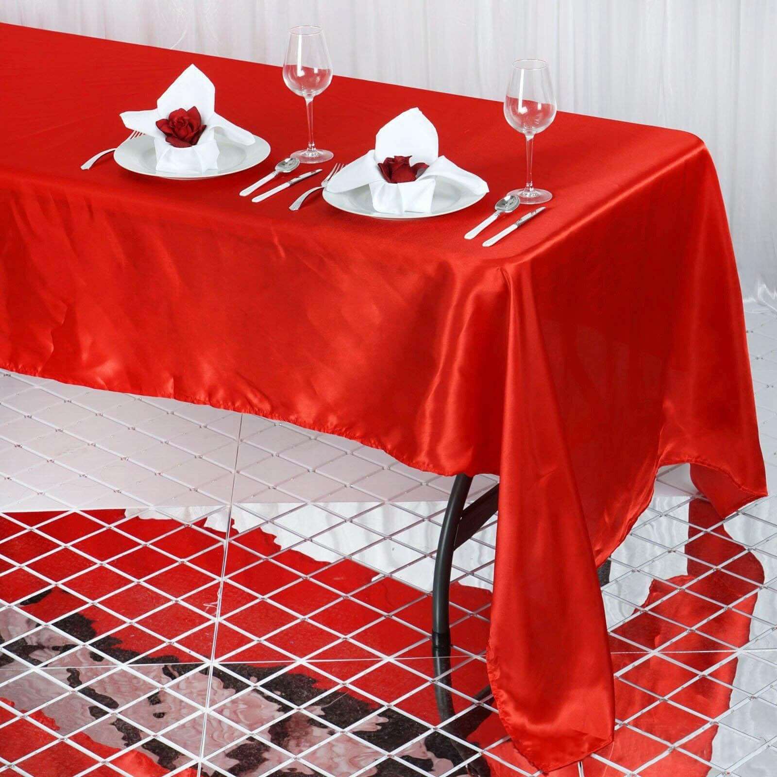 Satin Rectangular Tablecloth 60"x126" Red - Wrinkle-Resistant & Durable Table Cover - Image 3