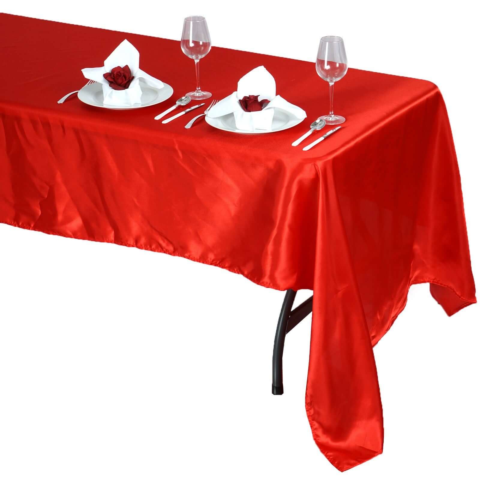 Satin Rectangular Tablecloth 60"x126" Red - Wrinkle-Resistant & Durable Table Cover - Image 6