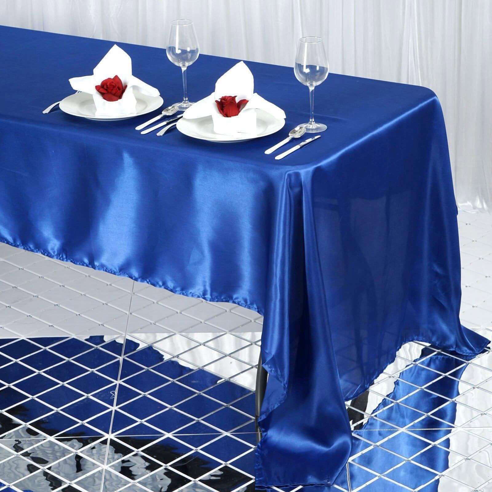 Satin Rectangular Tablecloth 60"x126" Royal Blue - Wrinkle-Resistant & Durable Table Cover - Image 2