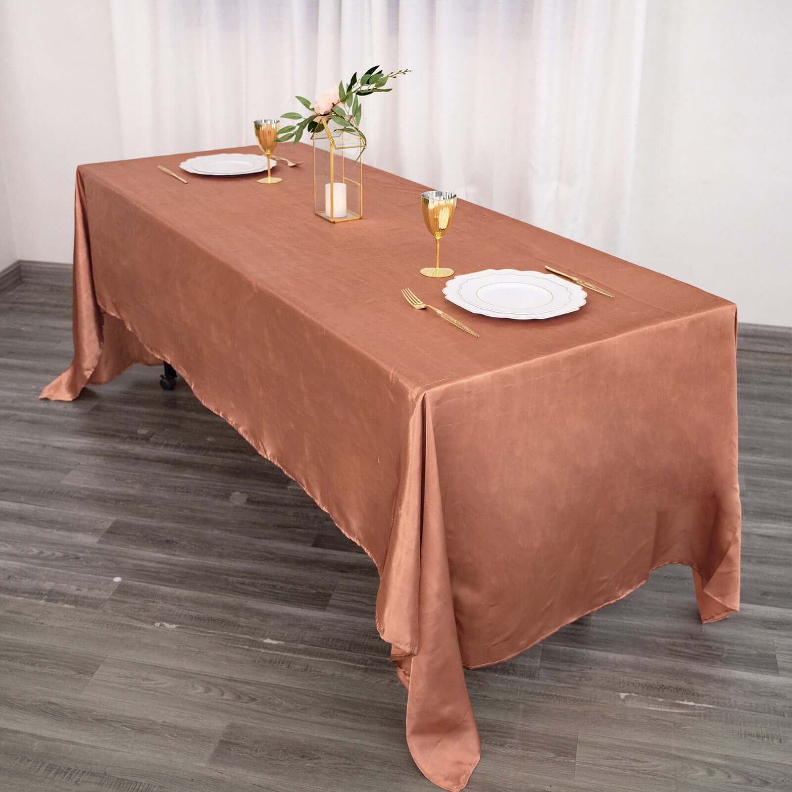 Satin Rectangular Tablecloth 60"x126" Terracotta (Rust) - Wrinkle-Resistant & Durable Table Cover - Image 3