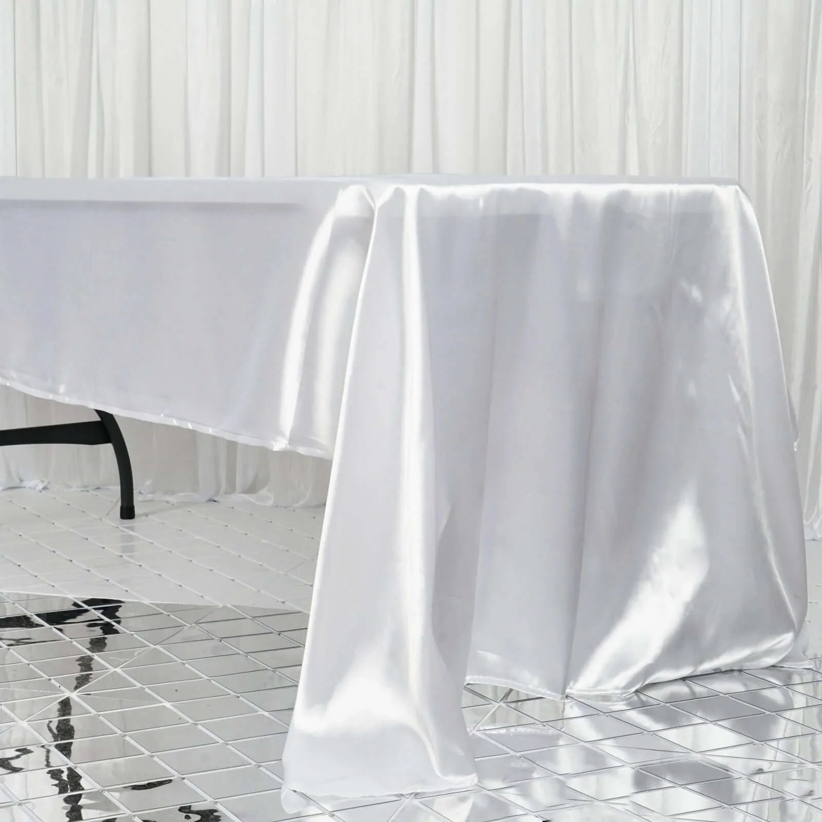 Satin Rectangular Tablecloth 60"x126" White - Wrinkle-Resistant and Durable Table Cover for Chic Weddings & Events