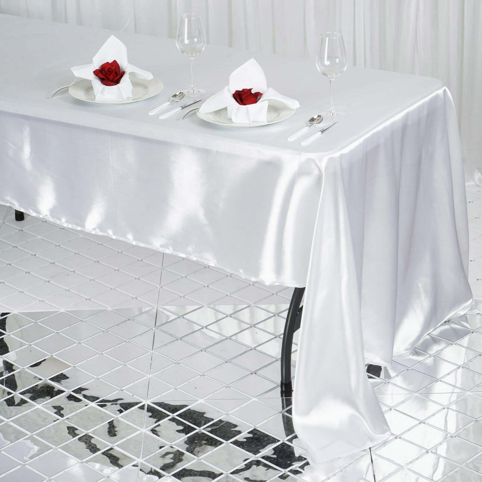 Satin Rectangular Tablecloth 60"x126" White - Wrinkle-Resistant and Durable Table Cover for Chic Weddings & Events - Image 2