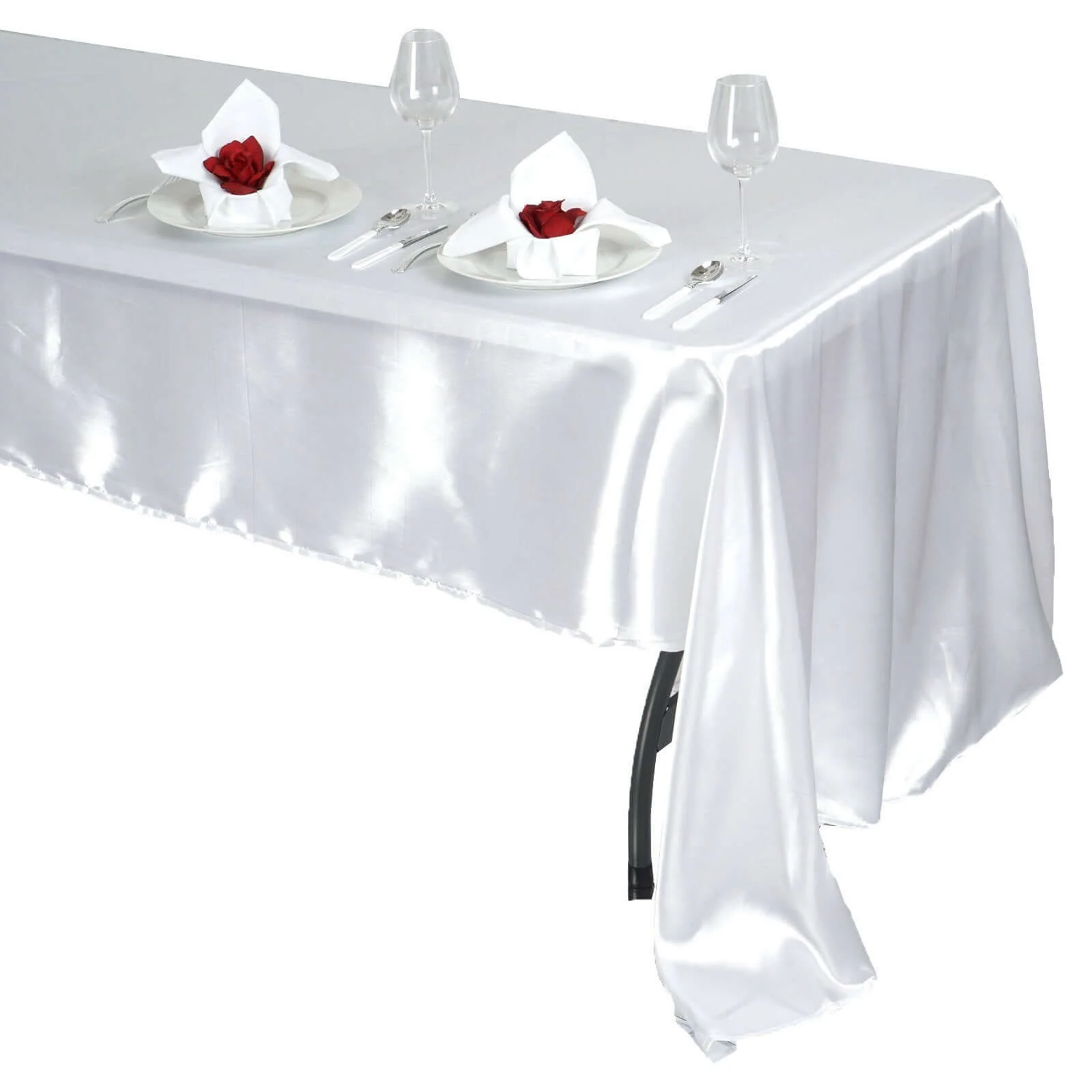 Satin Rectangular Tablecloth 60"x126" White - Wrinkle-Resistant and Durable Table Cover for Chic Weddings & Events - Image 5