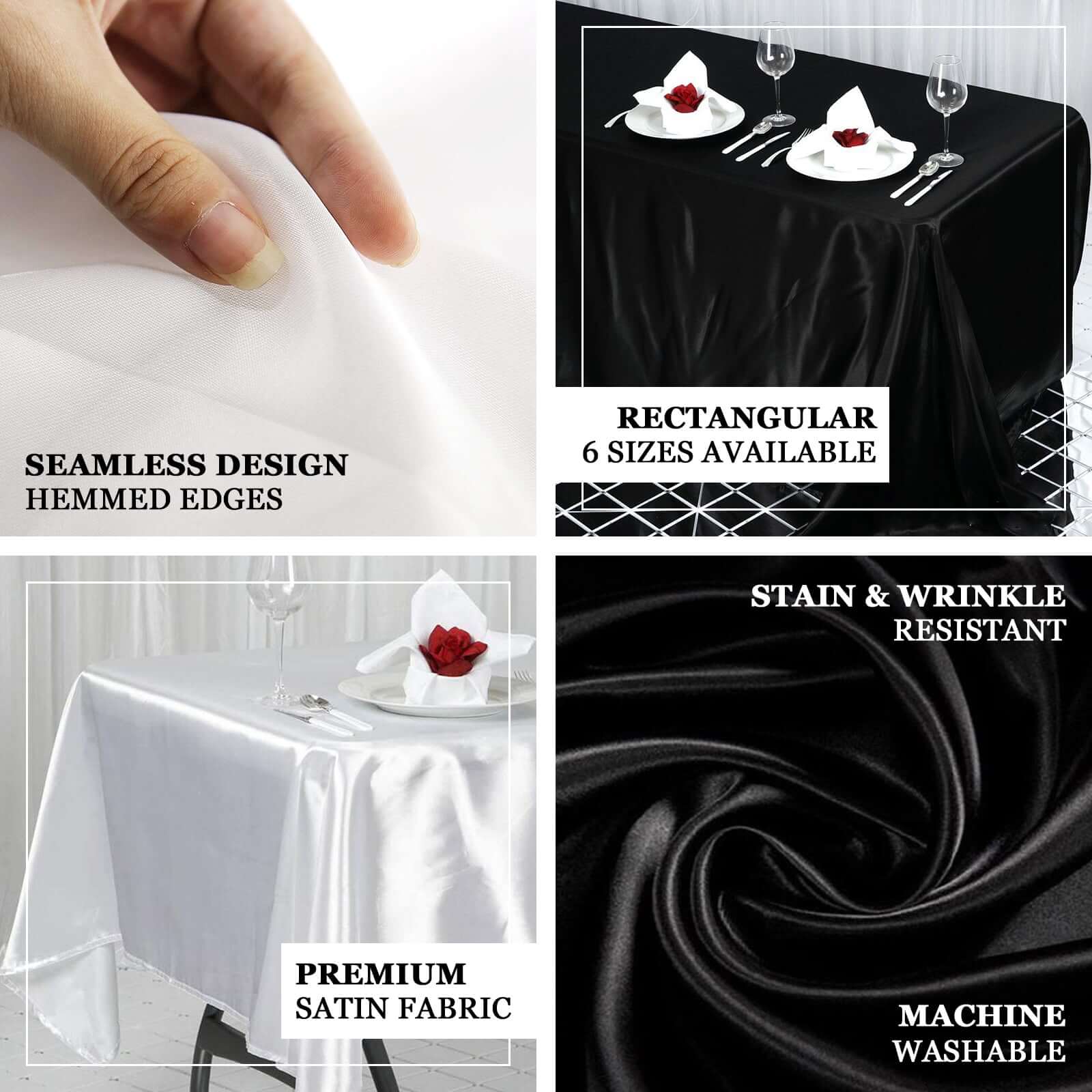 Satin Rectangular Tablecloth 72"x120" Ivory - Silky Smooth Table Covers - Image 4