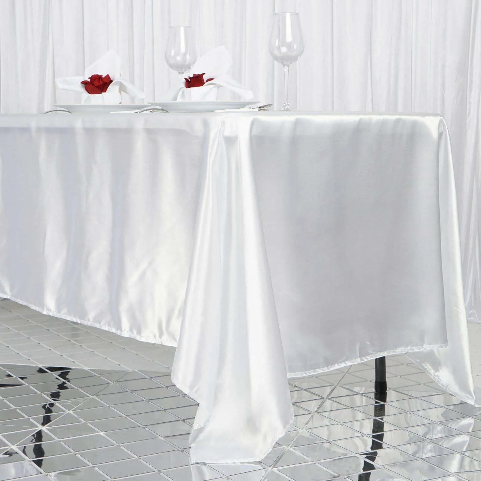 Satin Rectangular Tablecloth 72"x120" White - Graceful Silky Smooth Table Covers for Weddings & Events - Image 2