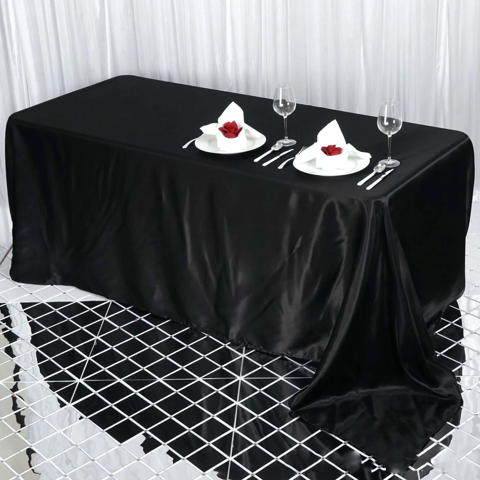 Satin Rectangular Tablecloth 90"x132" Black - Seamless Classy Table Cover for Weddings & Events - Image 3