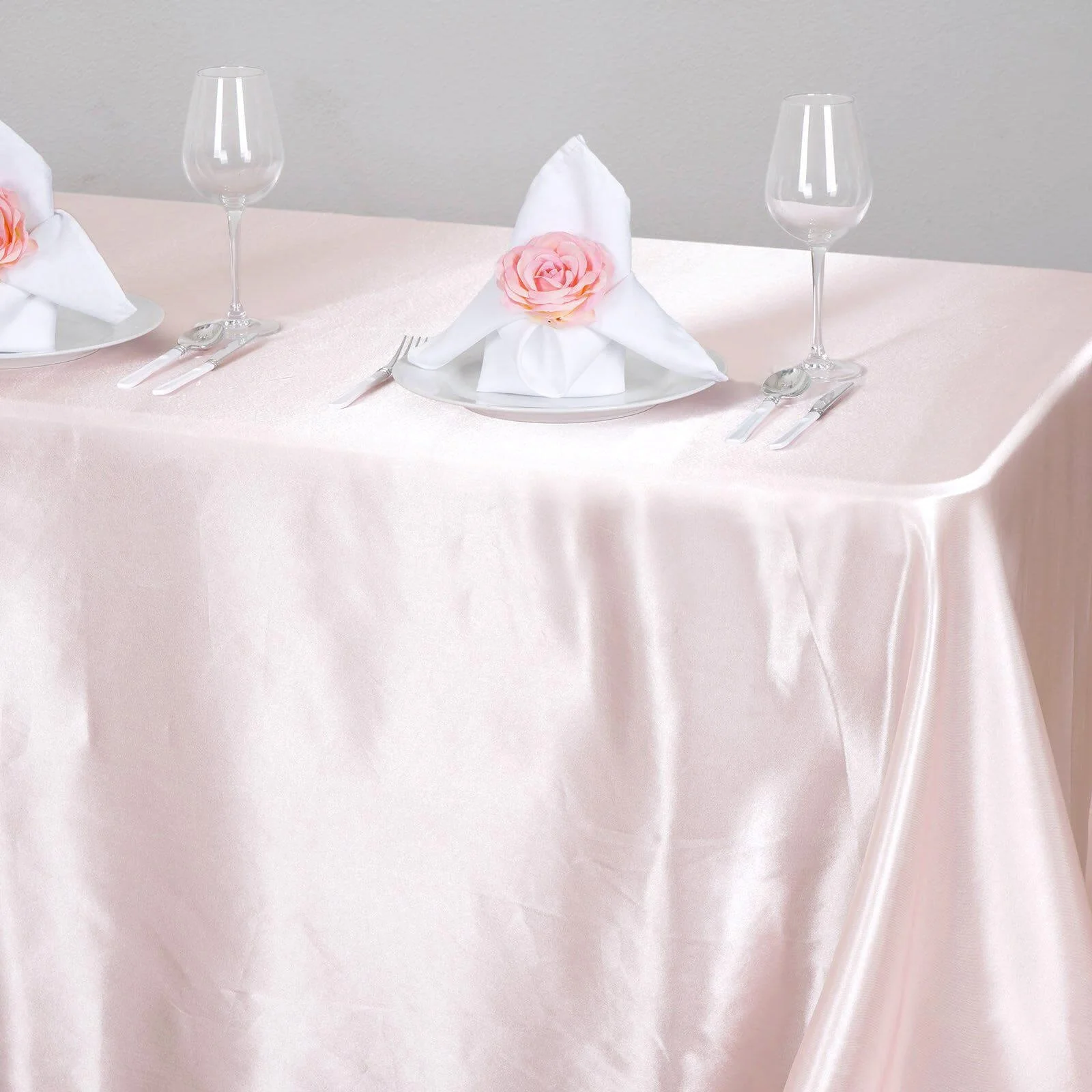 Satin Rectangular Tablecloth 90"x132" Blush - Seamless Table Cover - Image 2