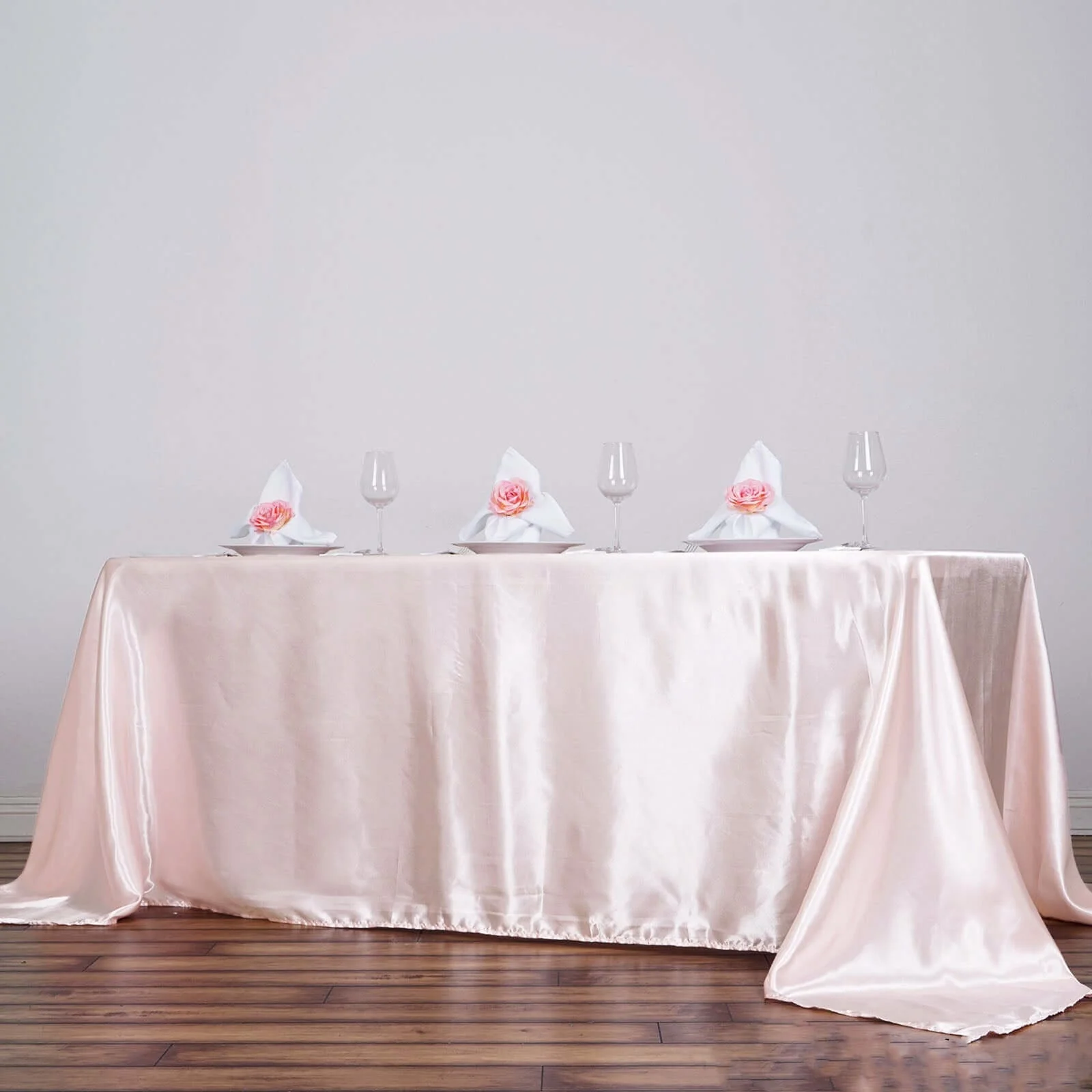 Satin Rectangular Tablecloth 90"x132" Blush - Seamless Table Cover - Image 3