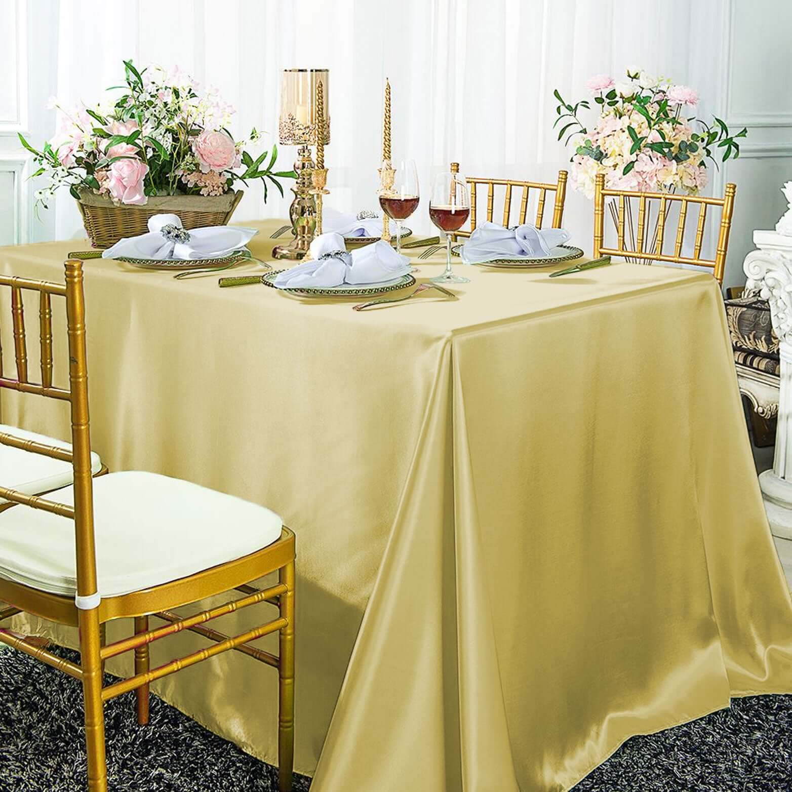 Satin Rectangular Tablecloth 90"x132" Champagne - Seamless Table Cover - Image 6