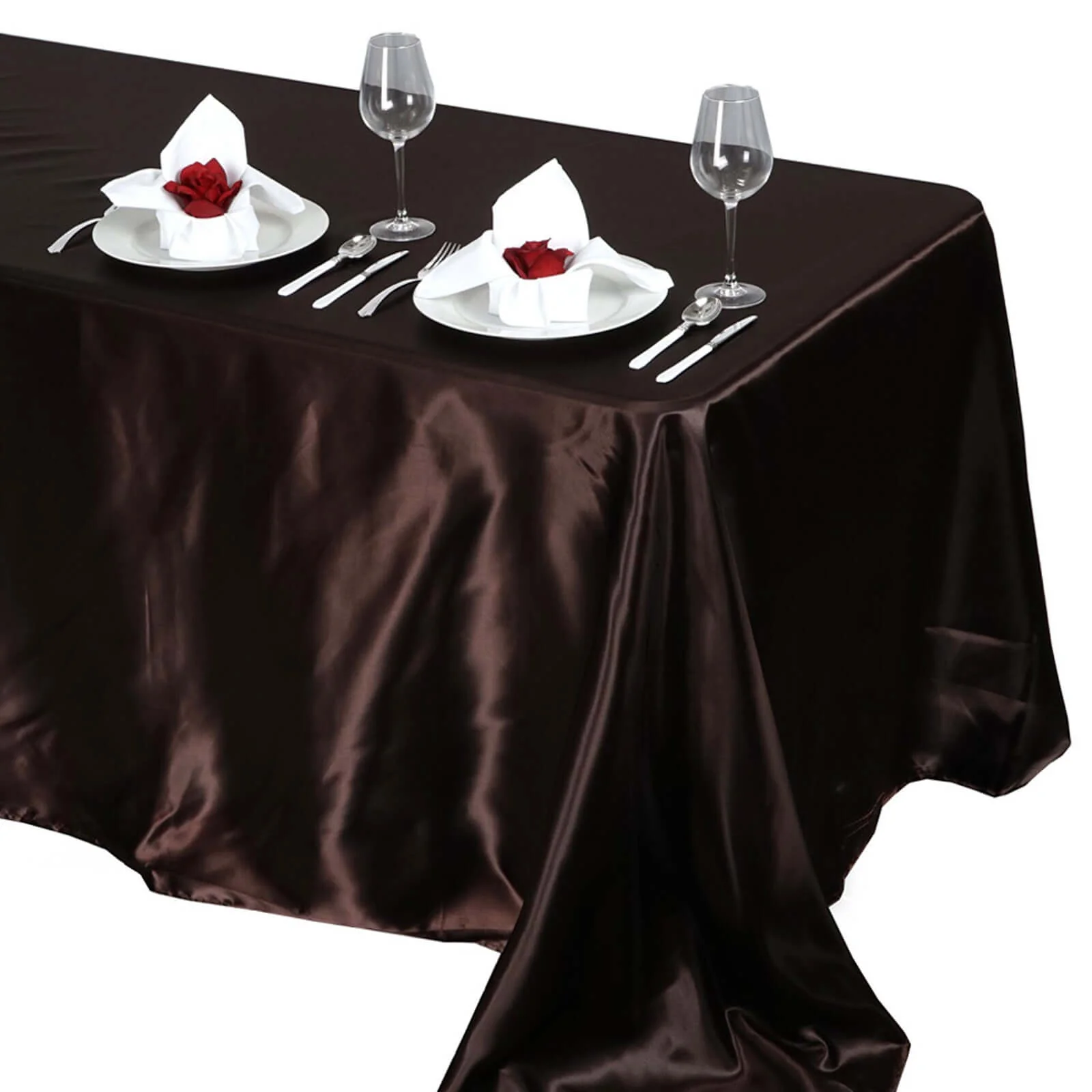 Satin Rectangular Tablecloth 90"x132" Chocolate - Seamless Table Cover - Image 6